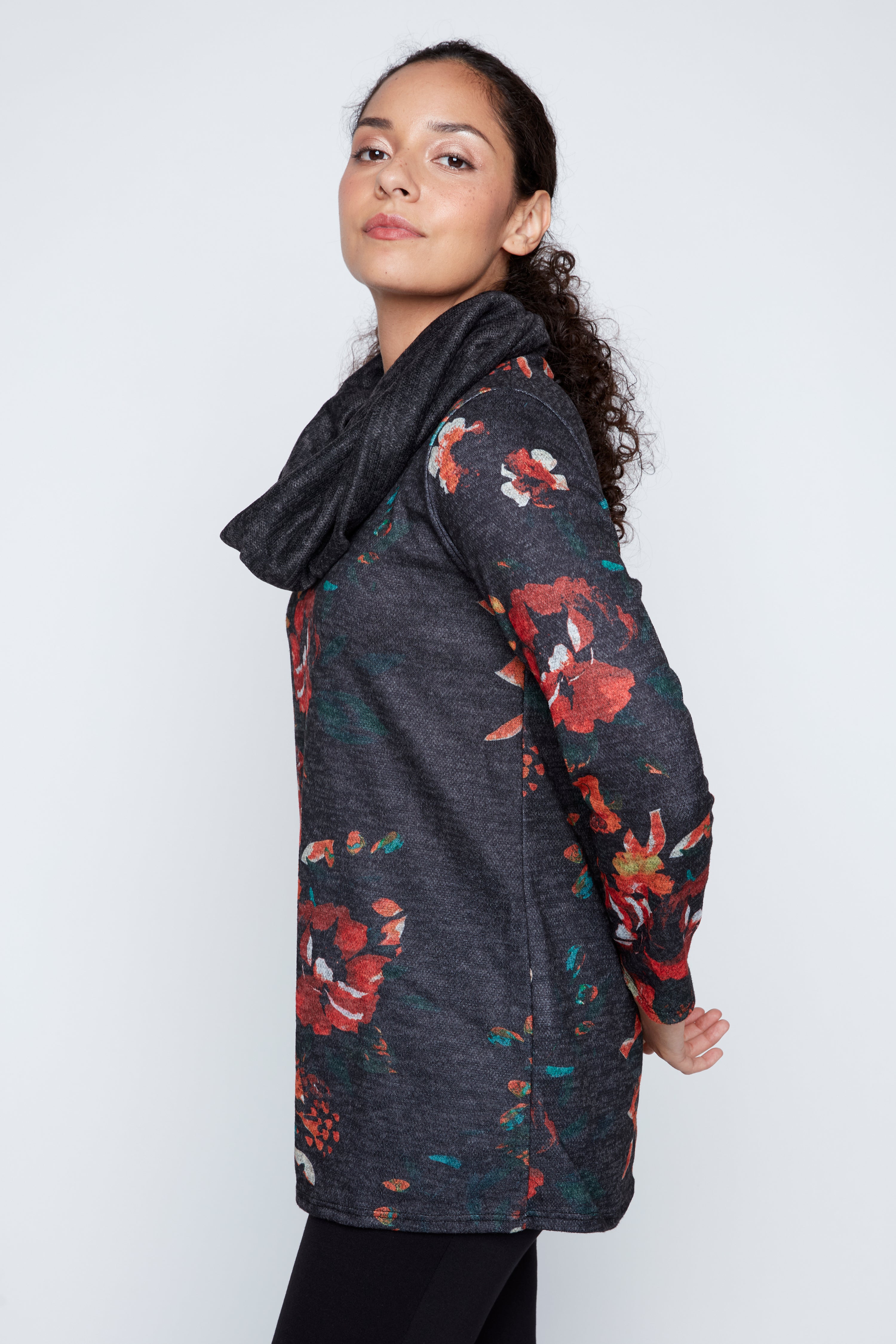 Floral print tunic with scarf