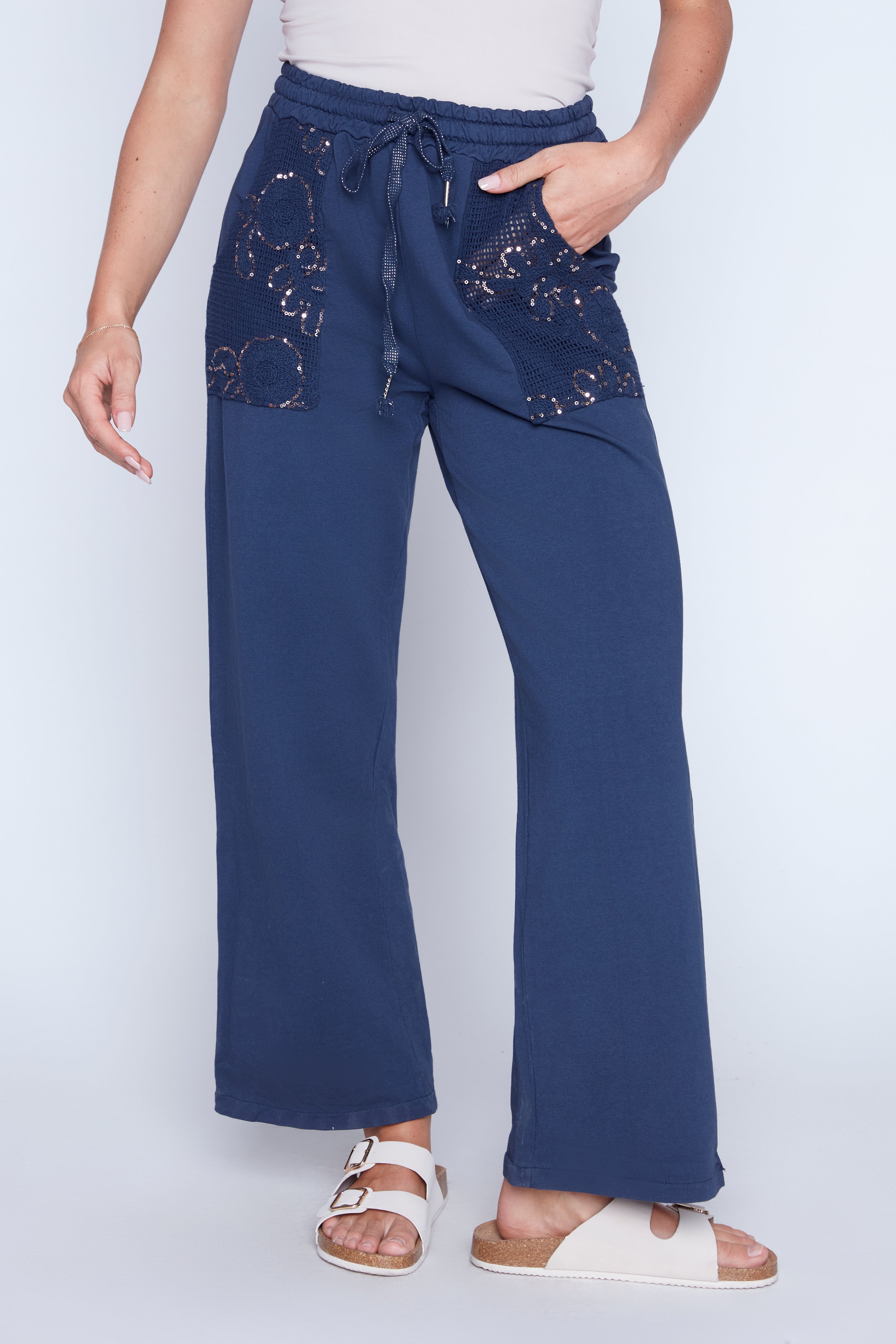 Palazzo pant with crochet pockets