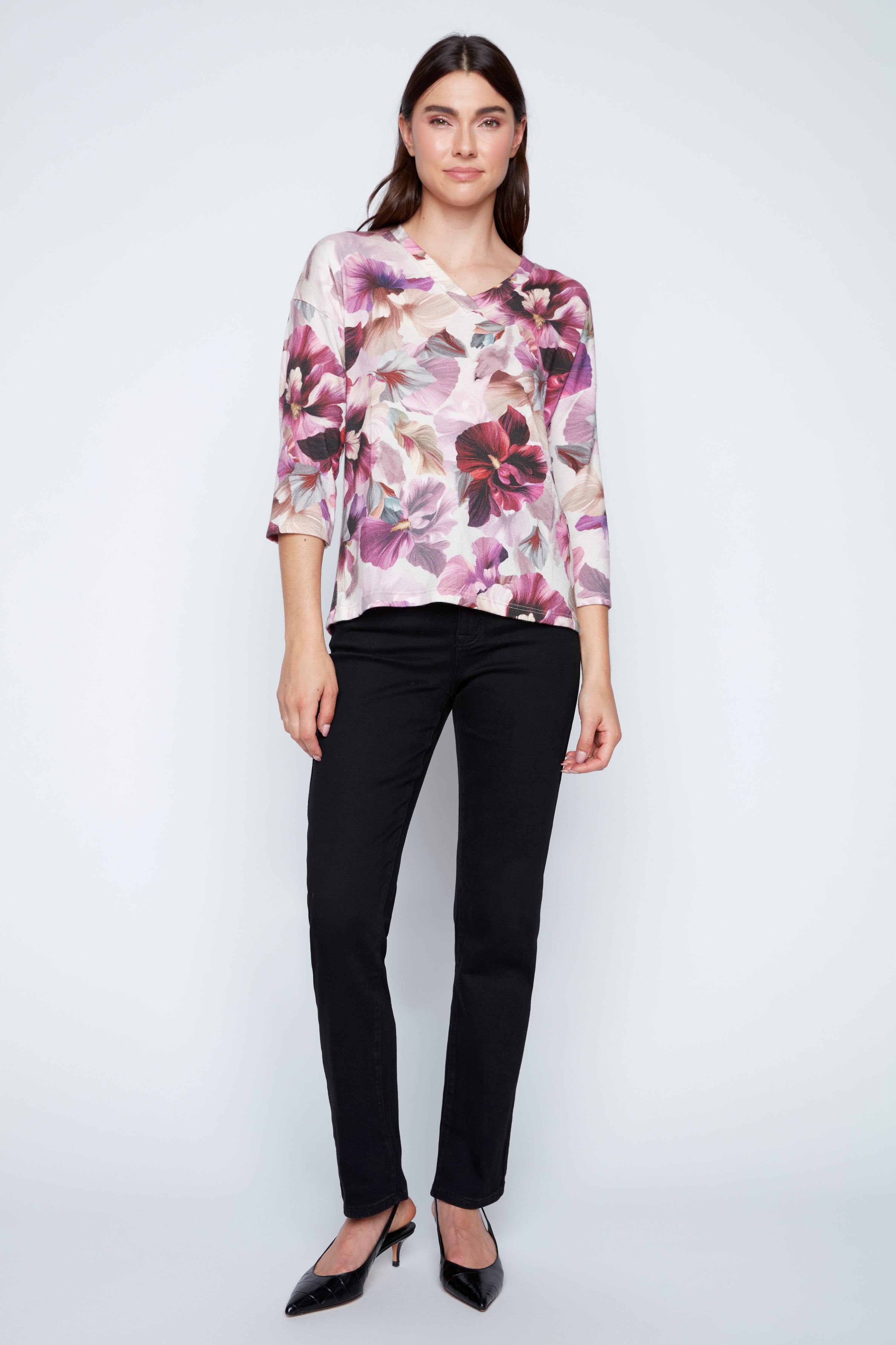 Watercolor floral knit top