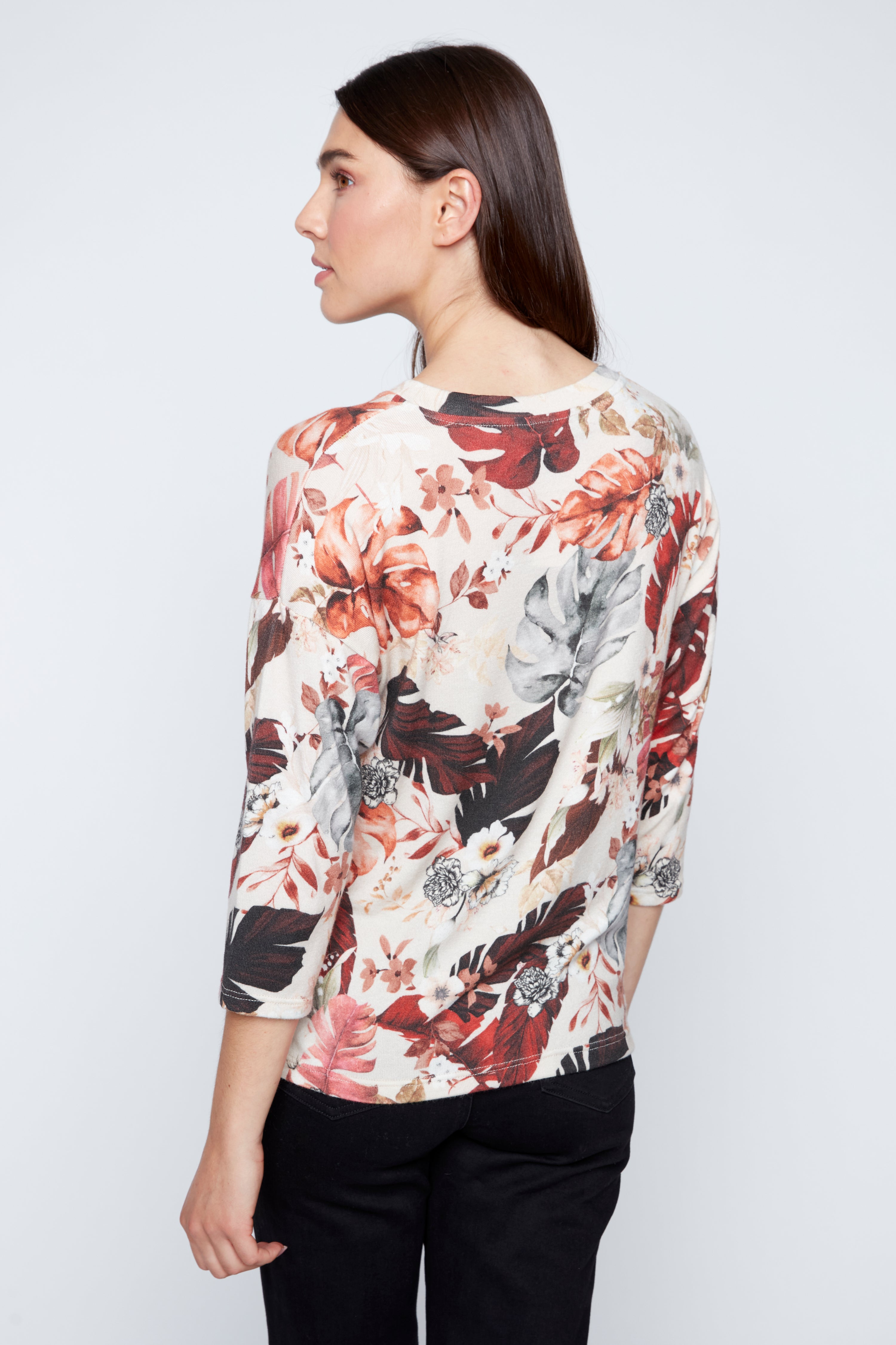 Leaf print knit top