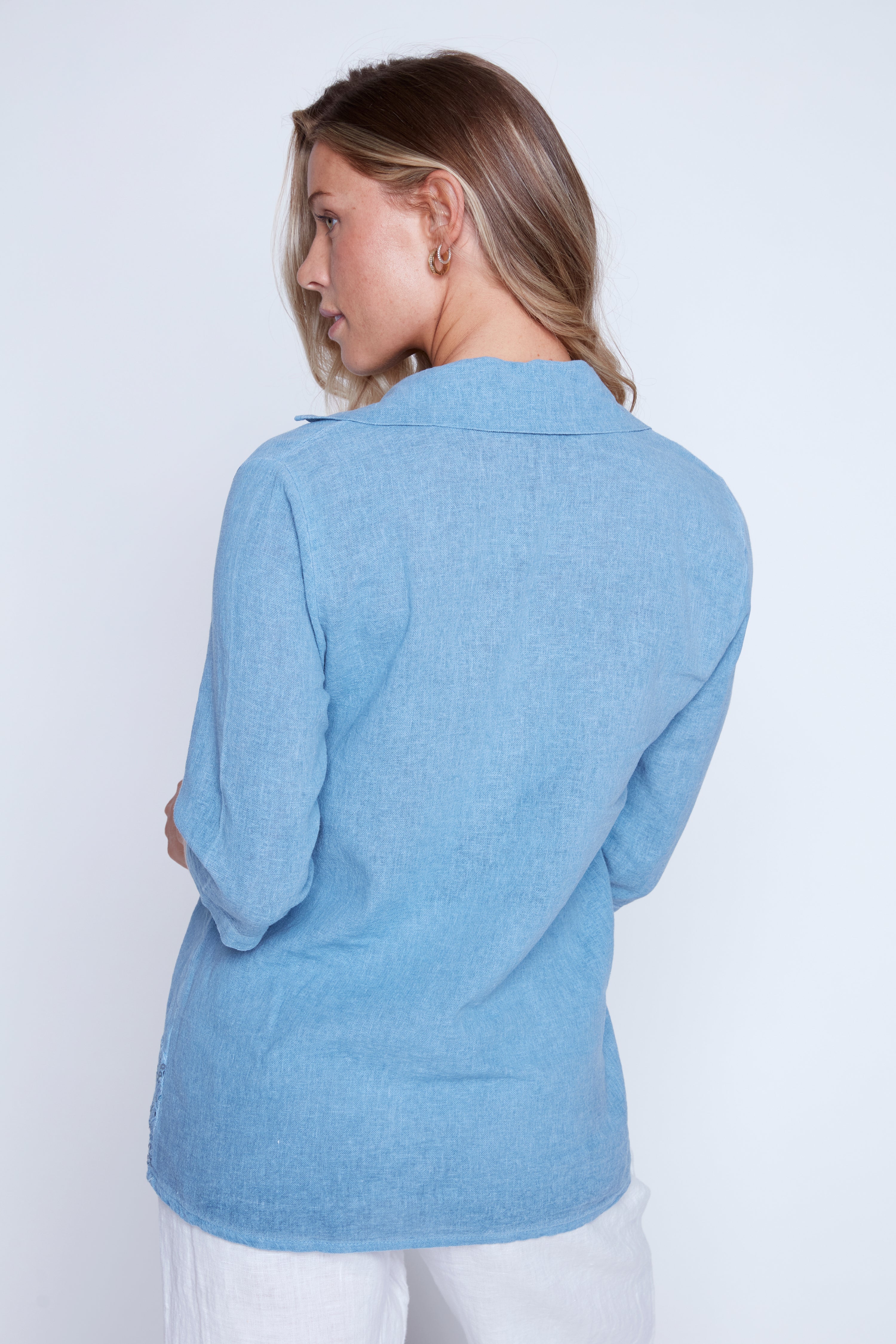 Johnny collar butterfly print top