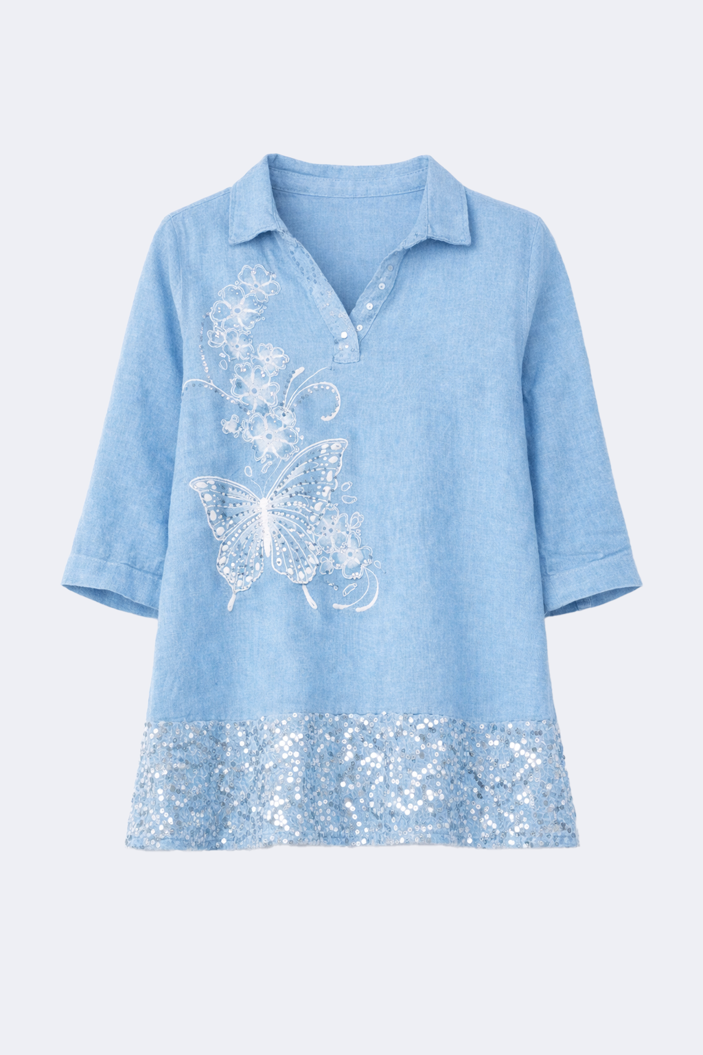 Johnny collar butterfly print top