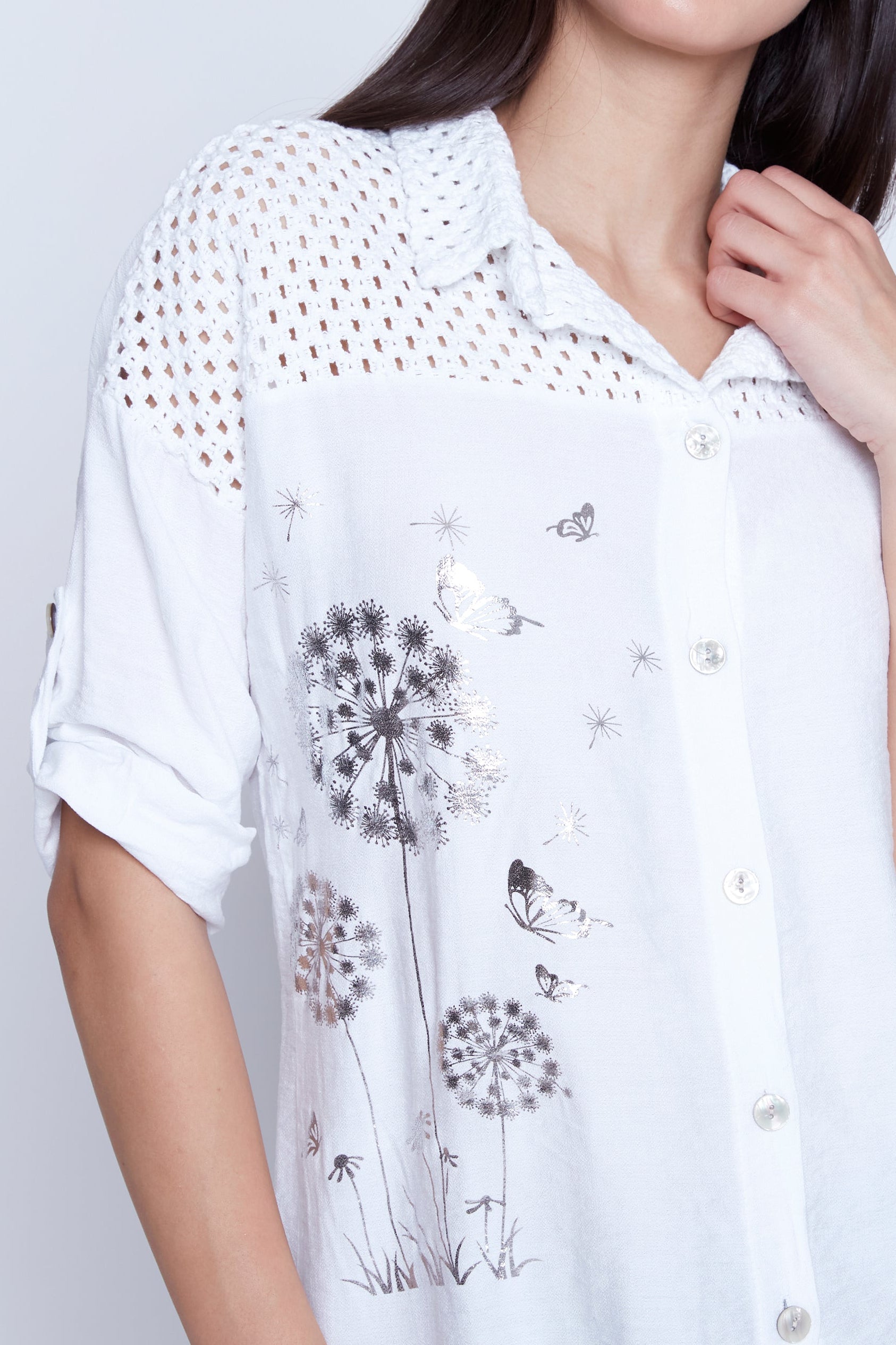 Air flow blouse with crochet trim