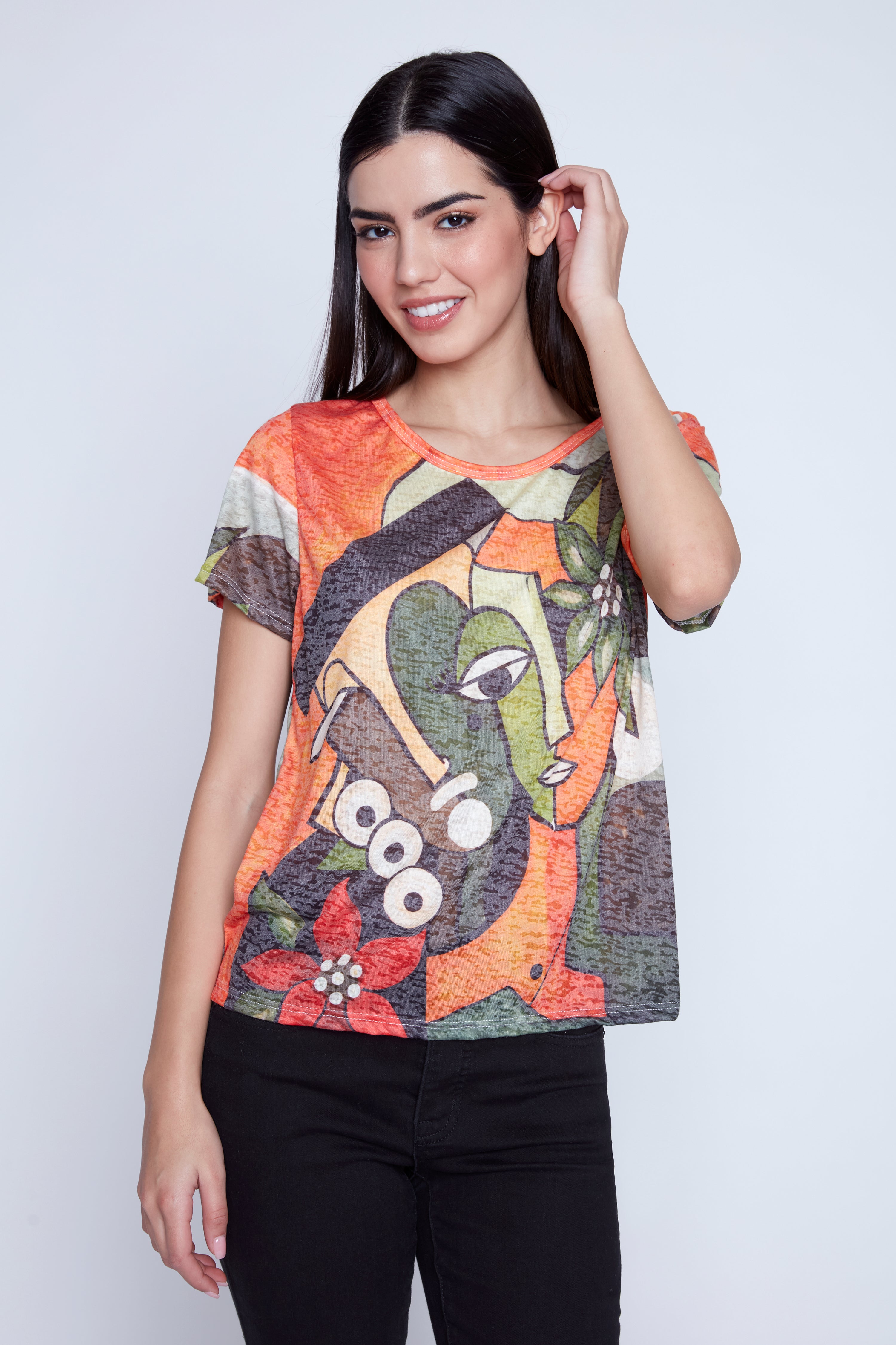 Picasso print burn out t-shirt