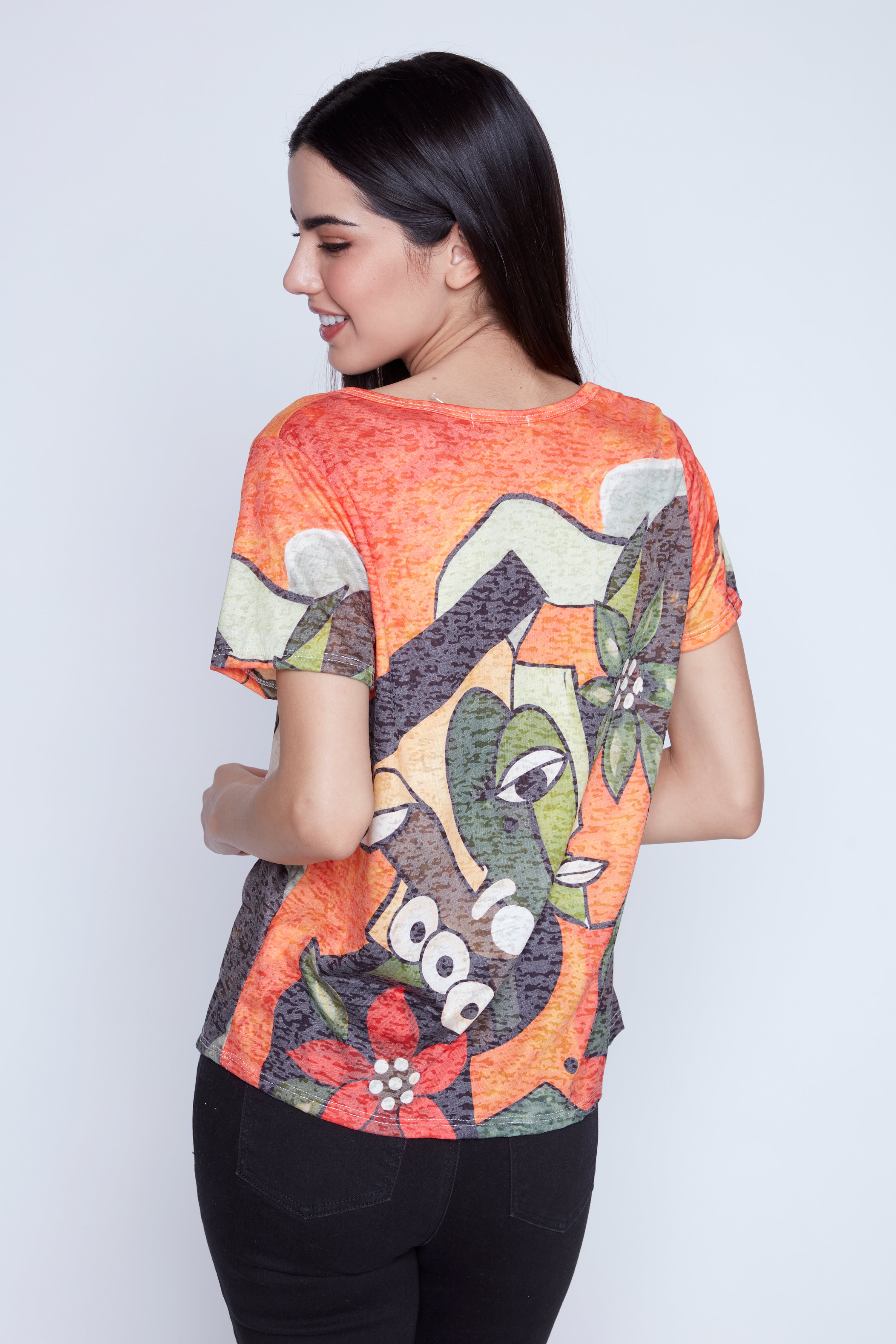 Picasso print burn out t-shirt