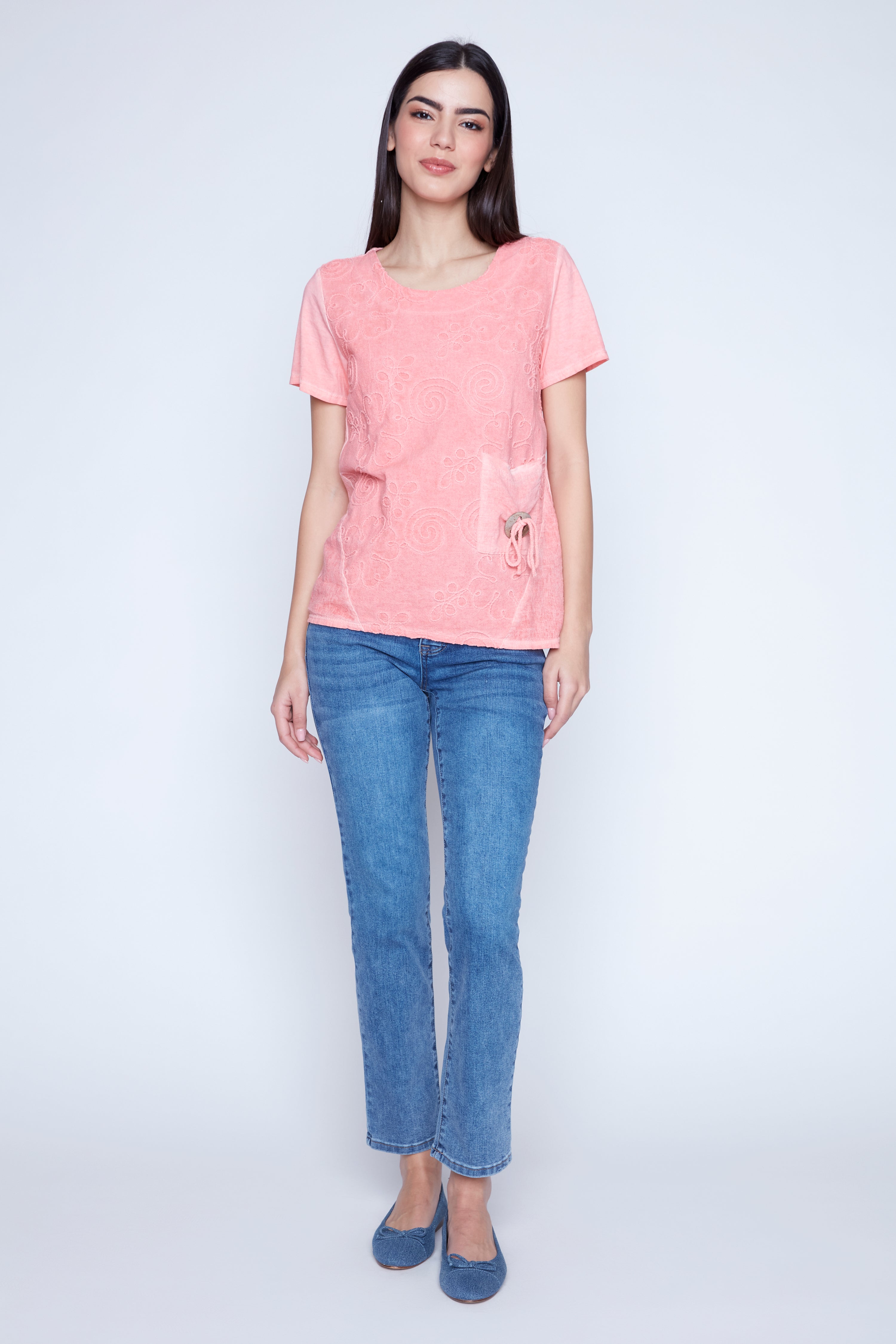 Embroidered cotton blend top