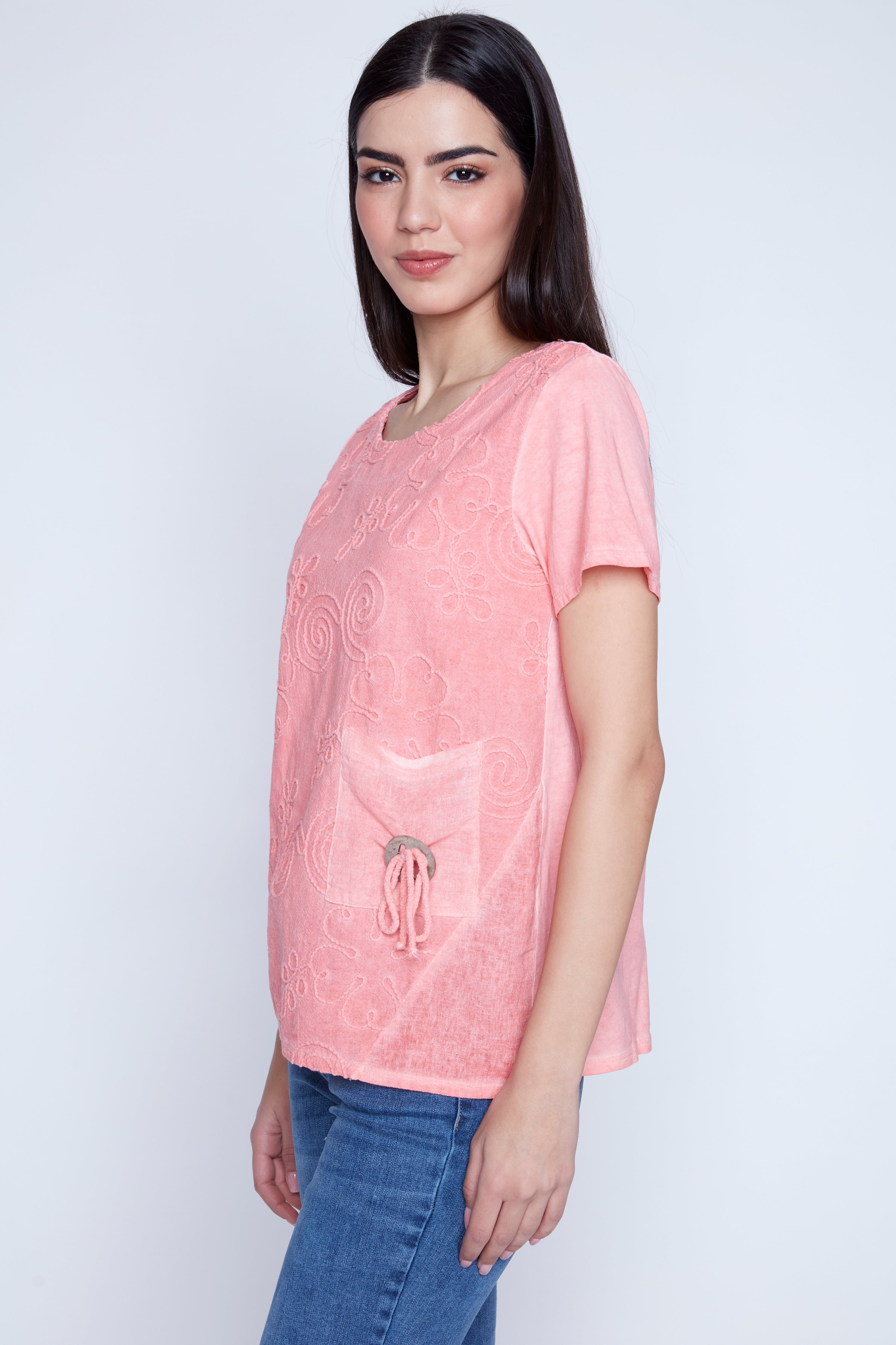 Embroidered cotton blend top