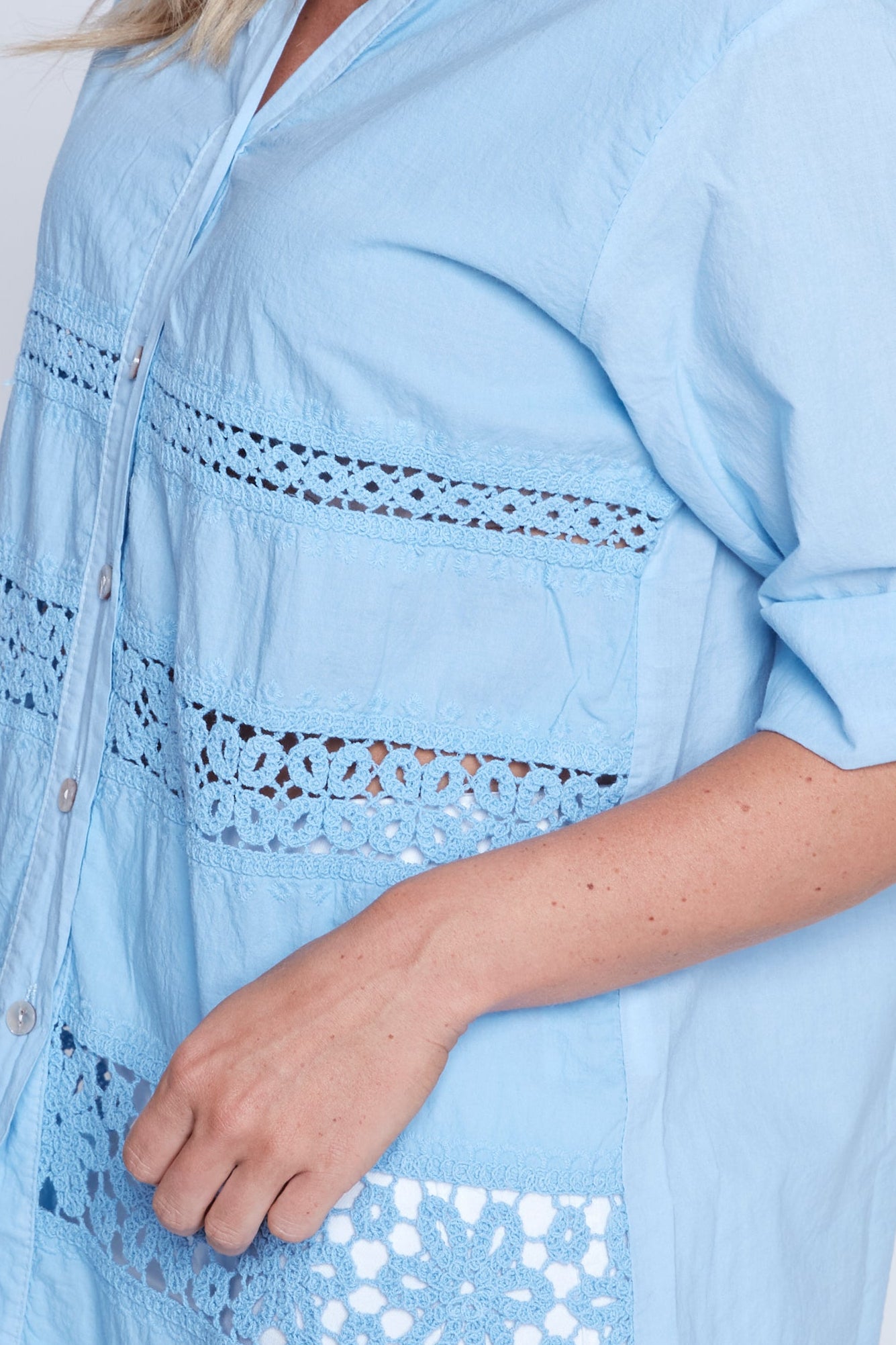 Crochet insert cotton blouse