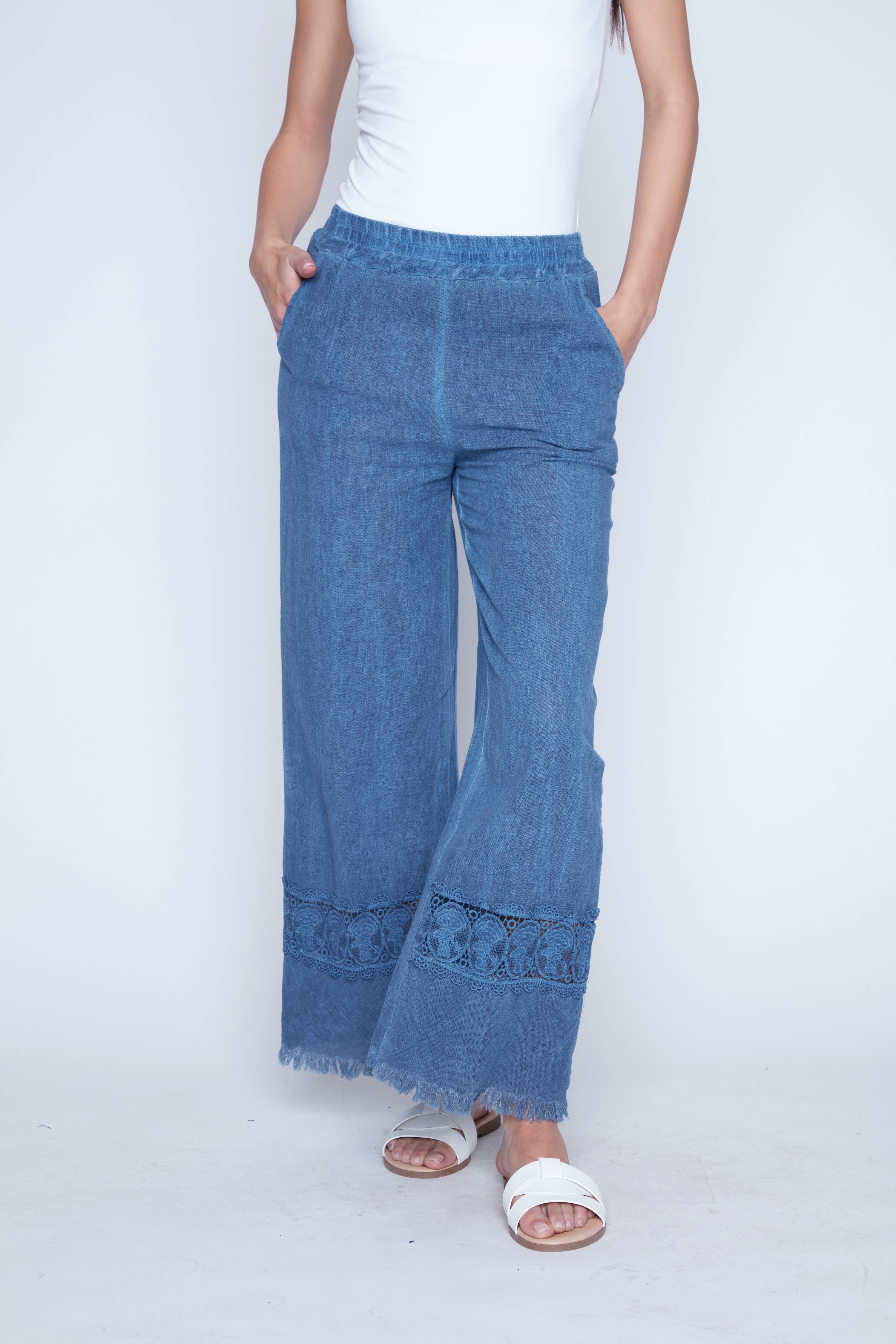 Lace trim wide leg pant