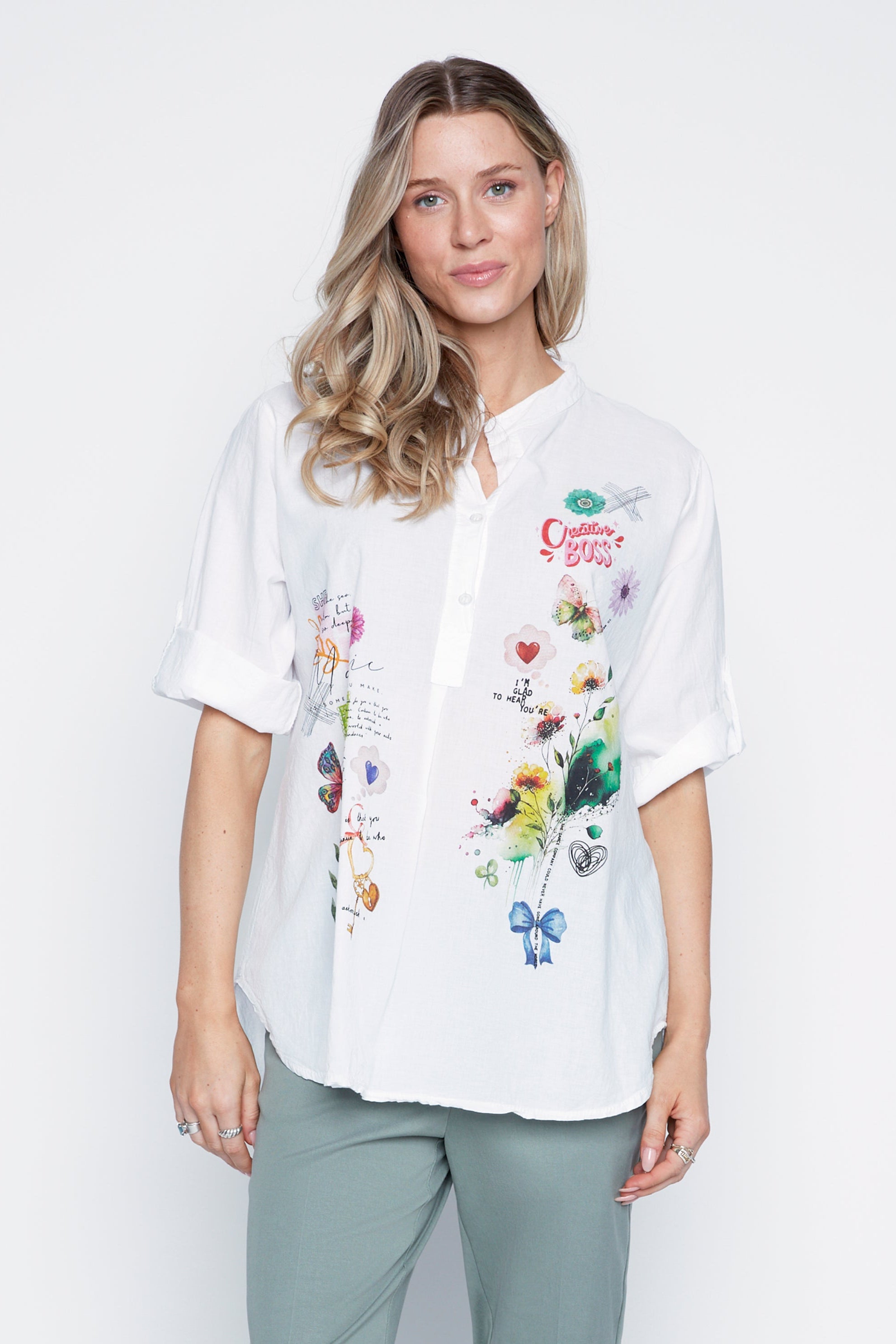Screen print cotton blouse