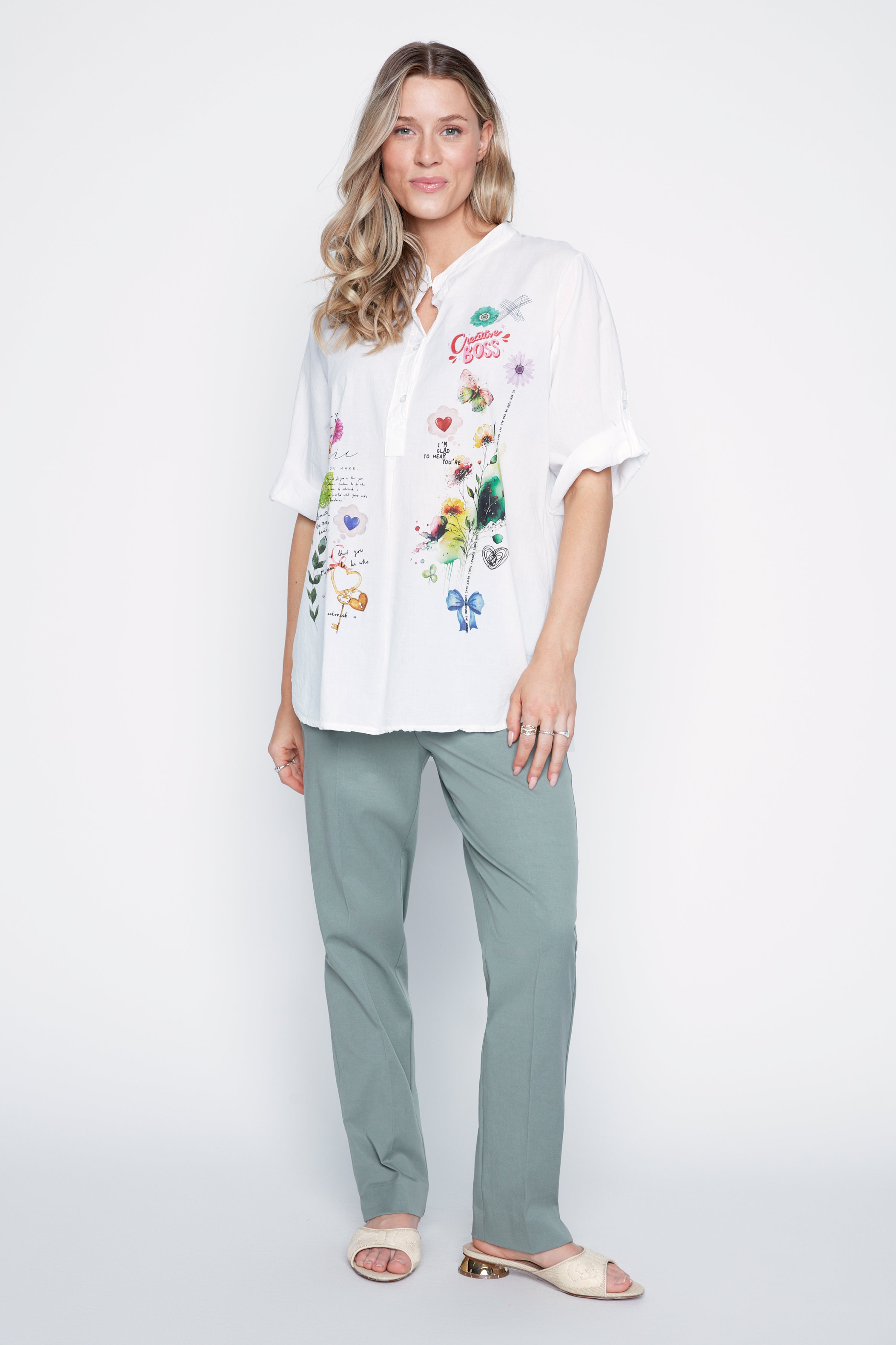 Screen print cotton blouse