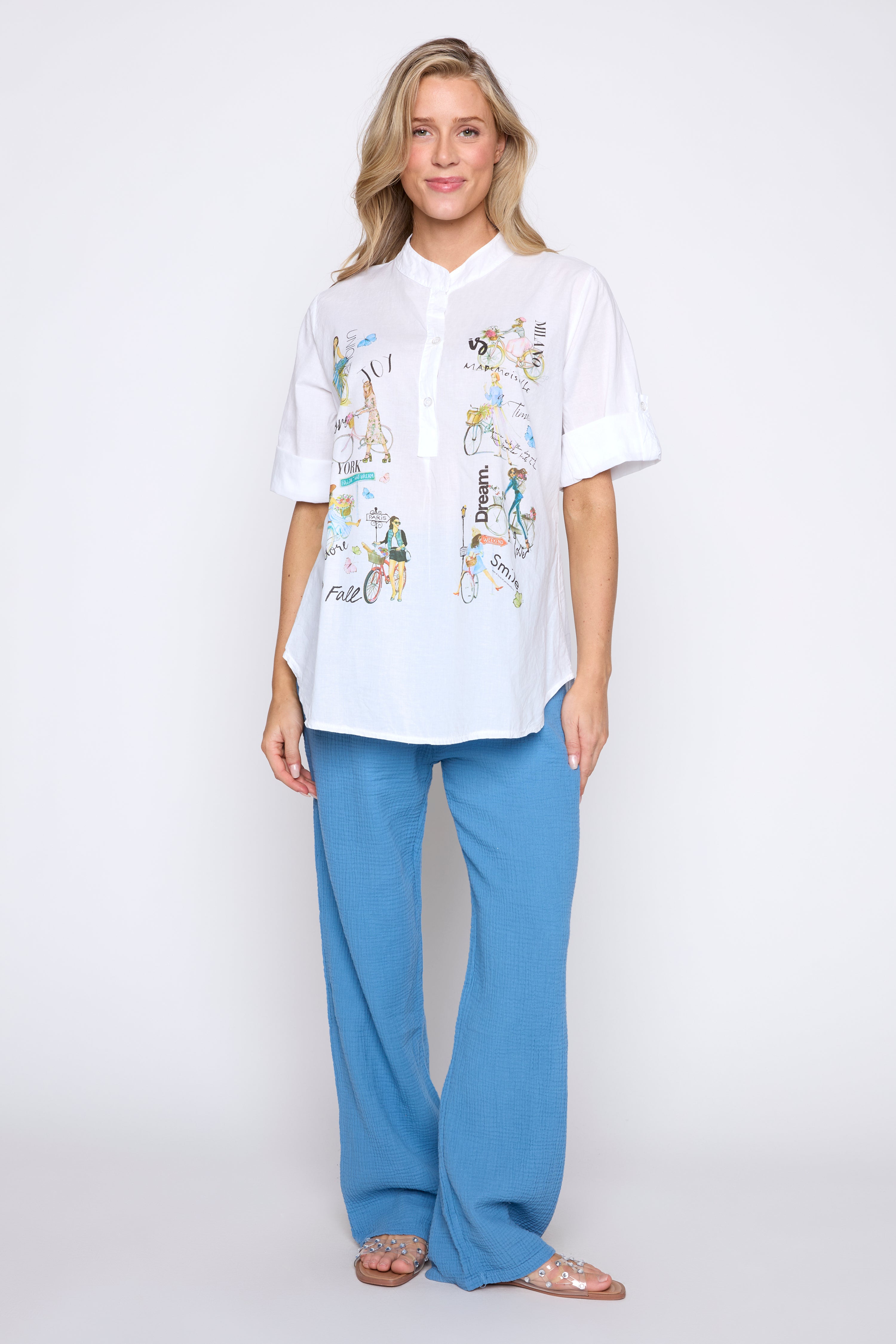 Bicycle print cotton blouse