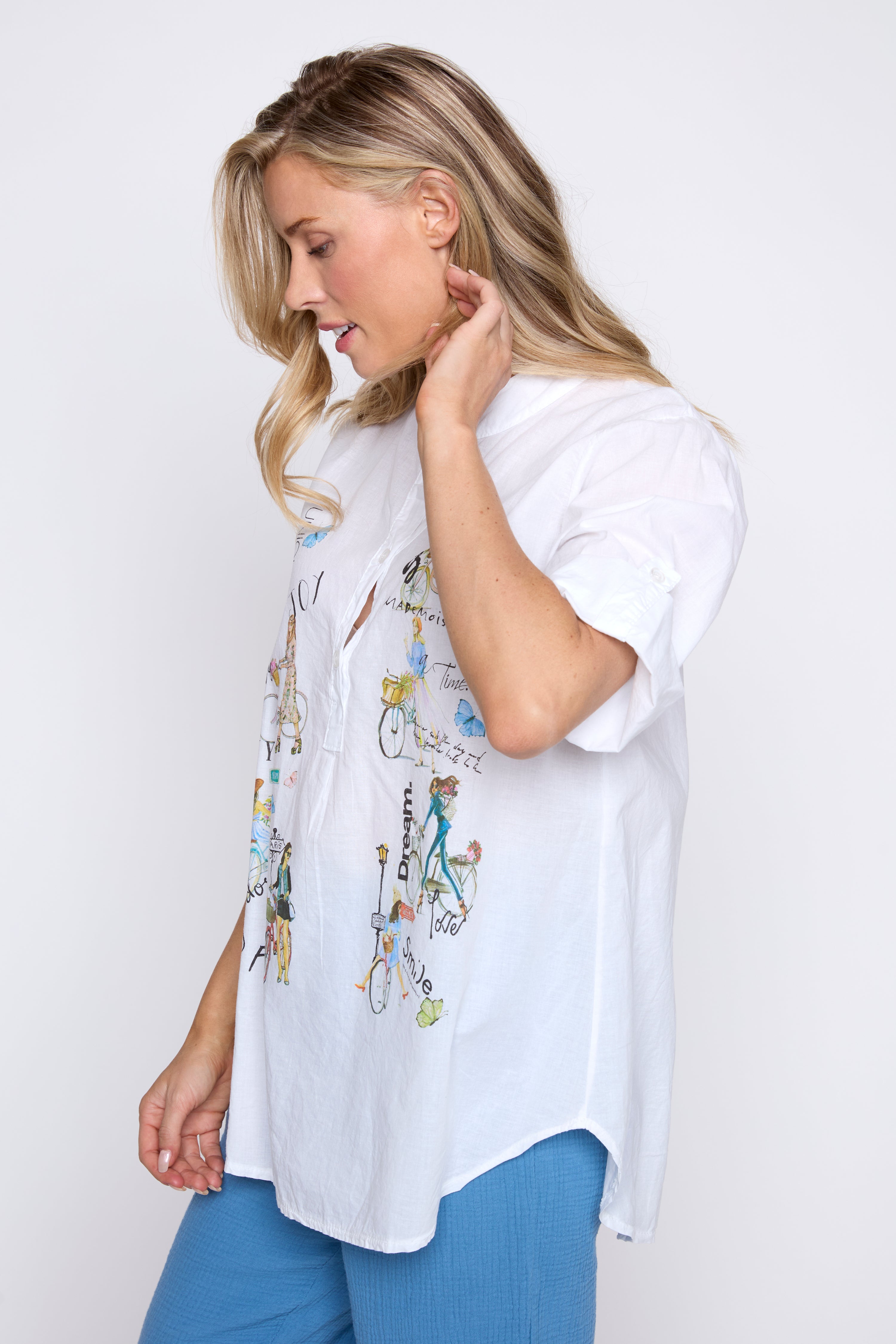 Bicycle print cotton blouse