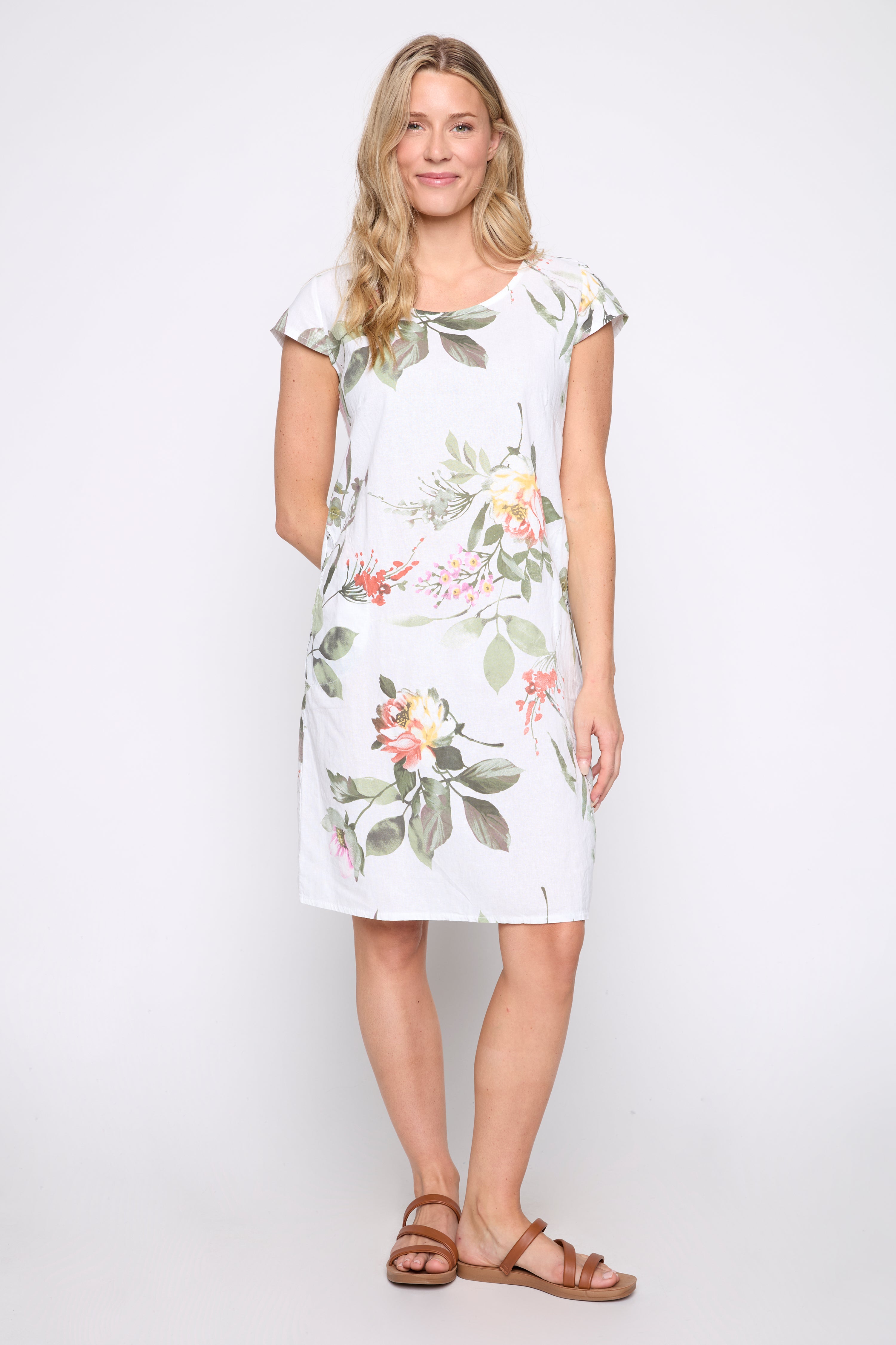 Floral print cotton blend dress