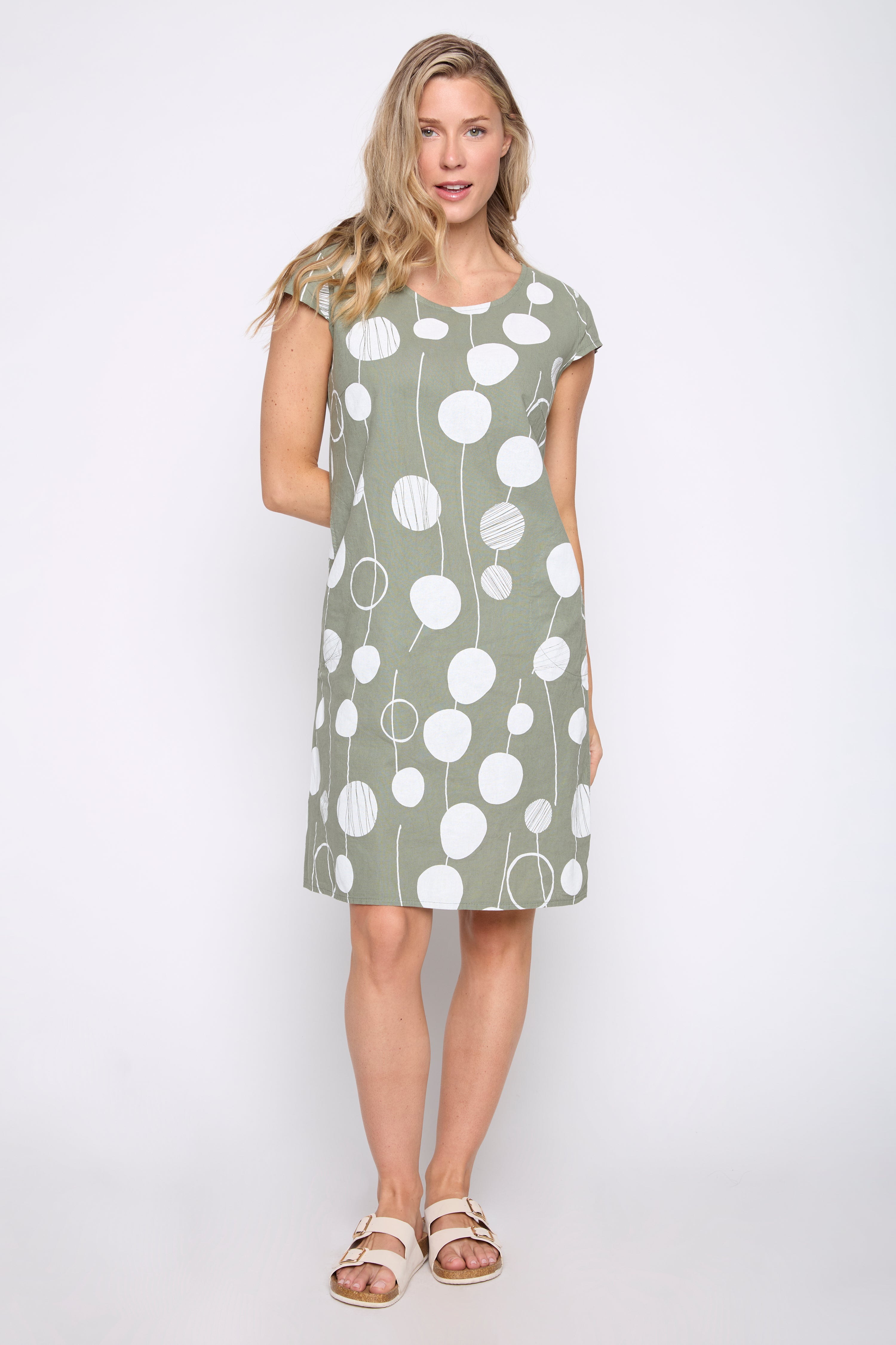Geo circles print cotton blend dress