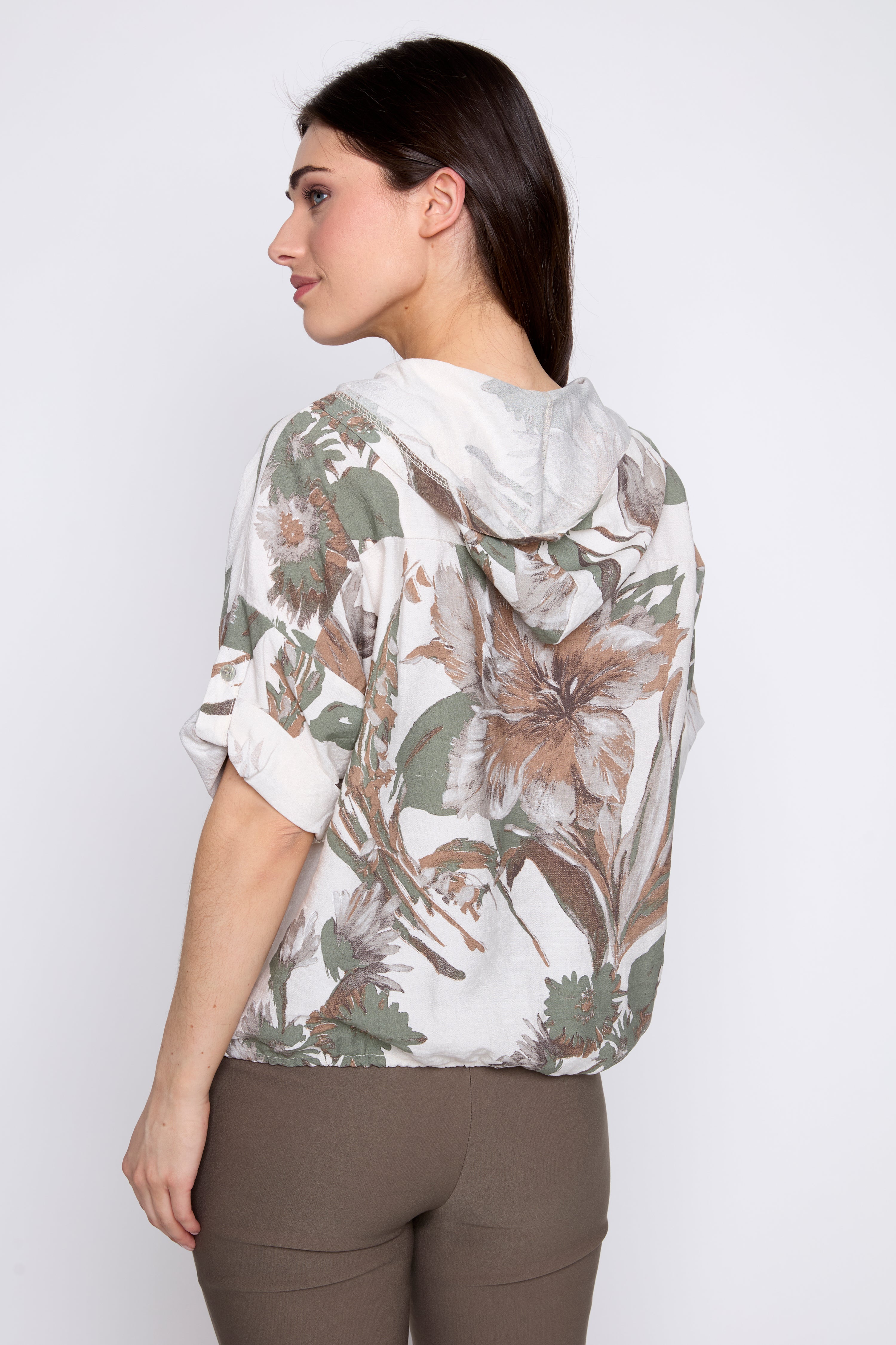 Floral print hoodie blouse