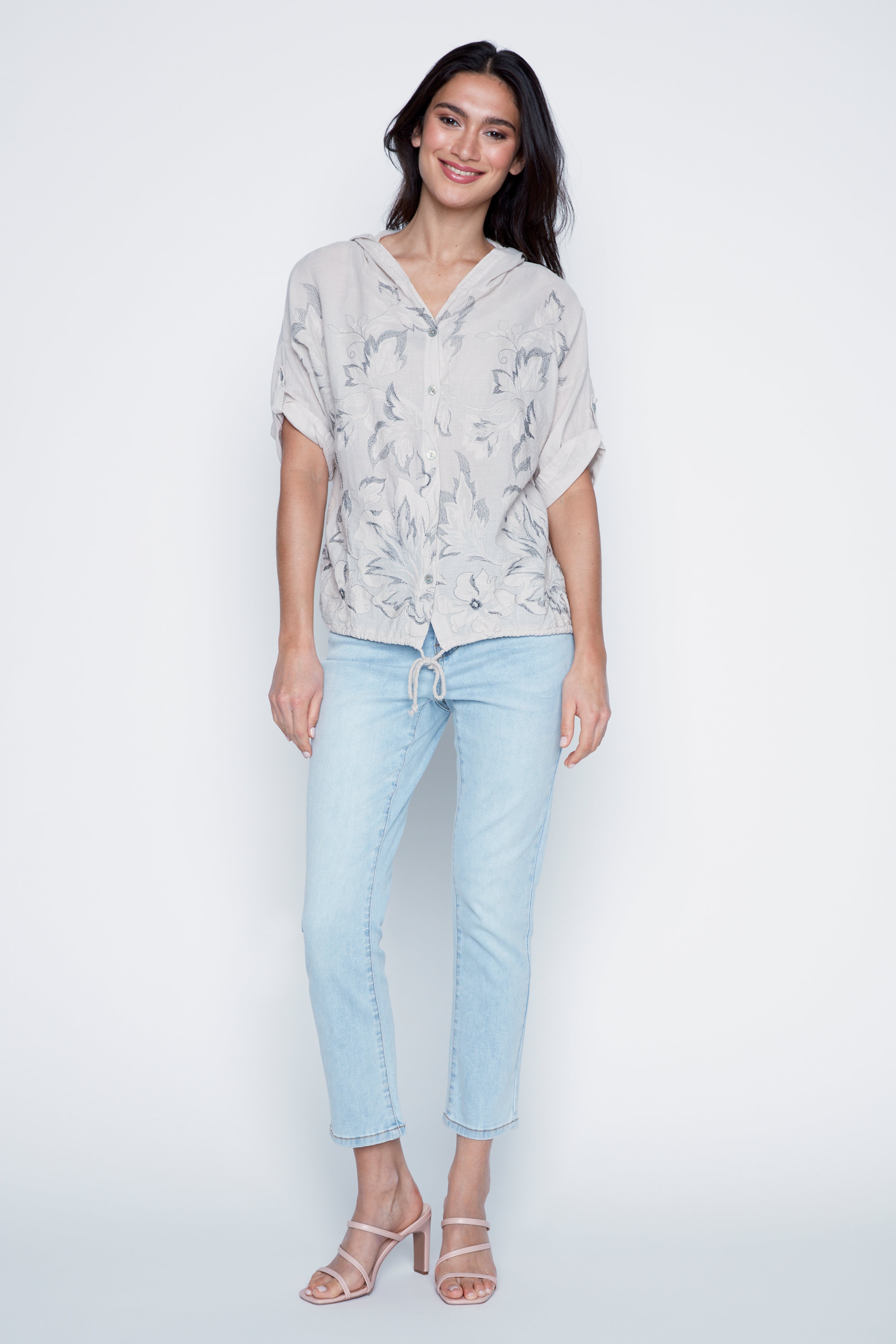 Embroidered leaf cotton blouse