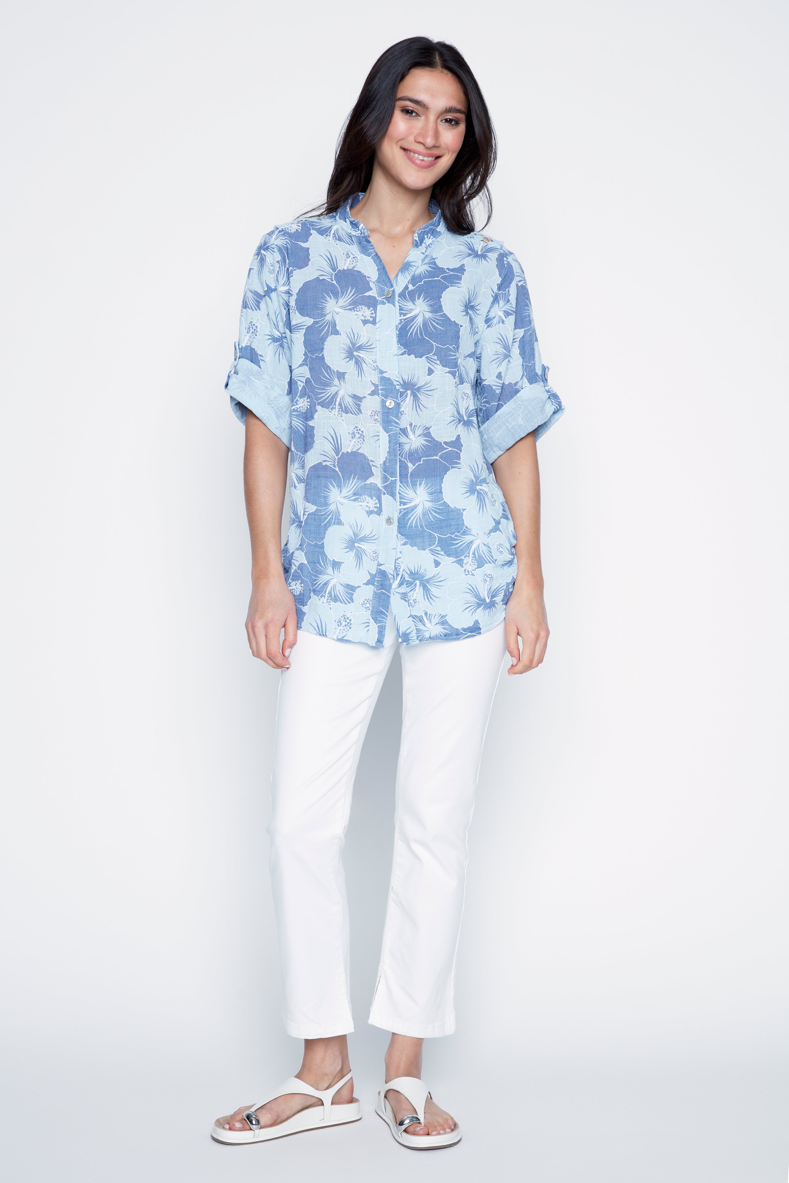 Floral print cotton blouse