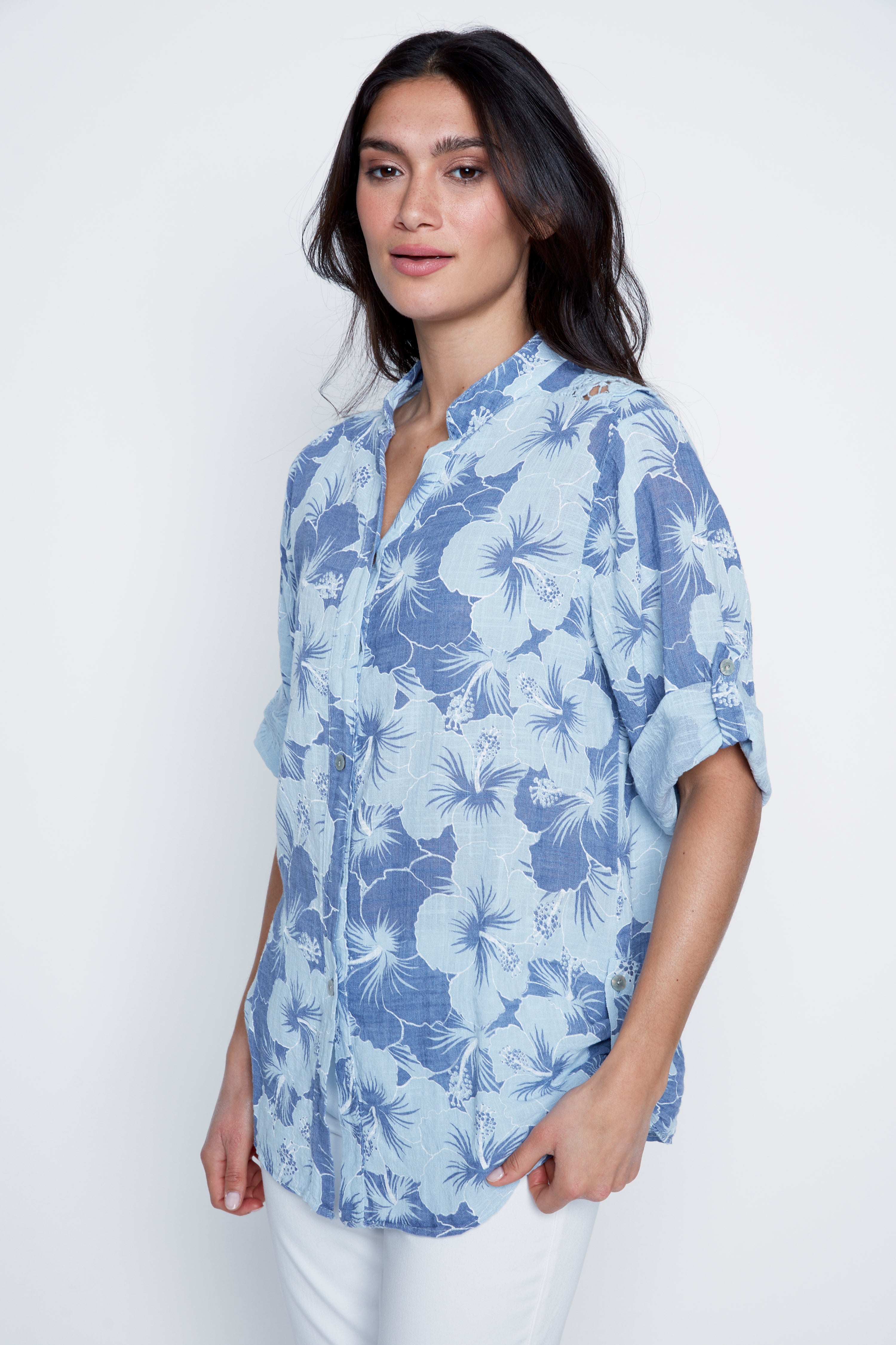 Floral print cotton blouse
