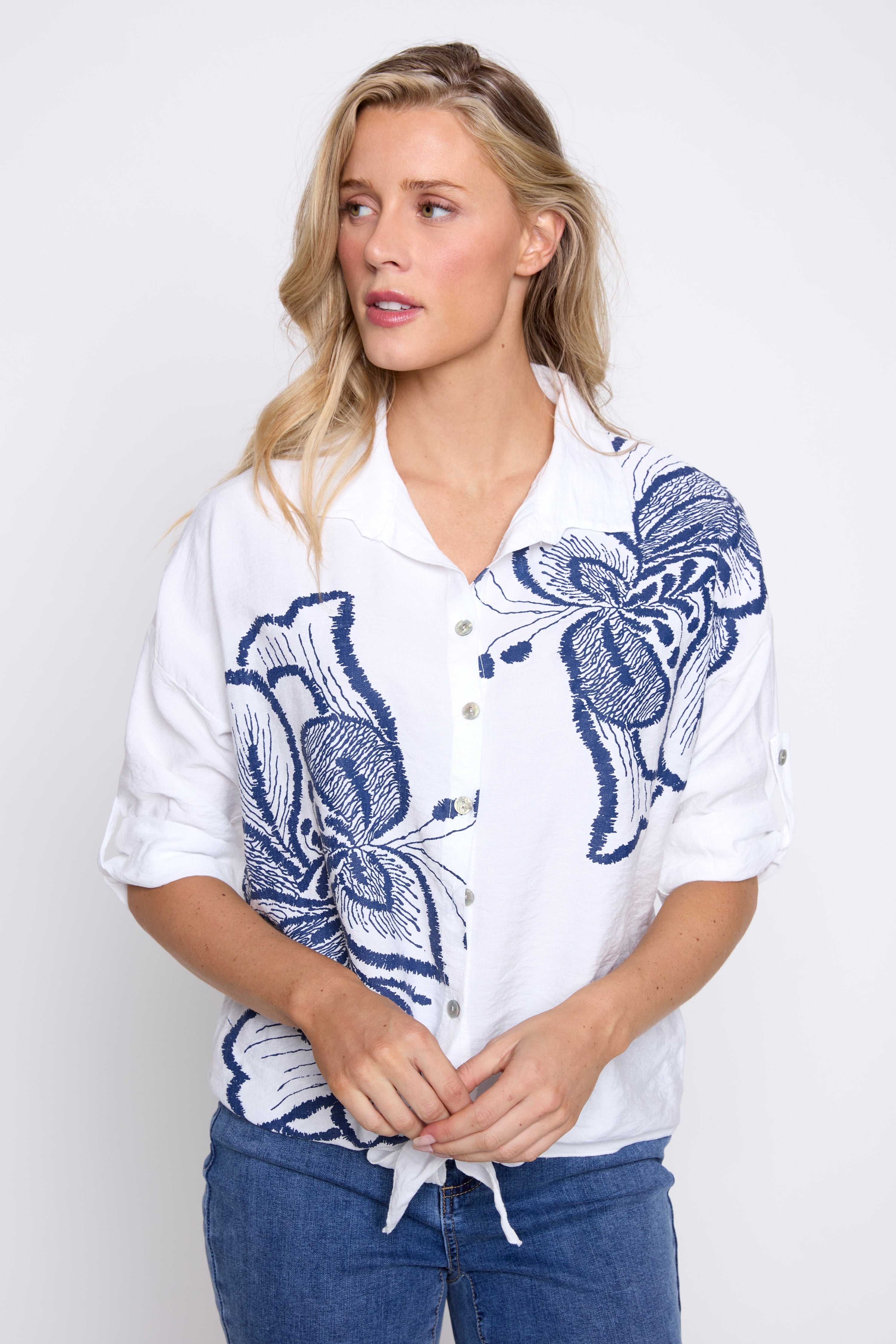 Floral print crinkle blouse