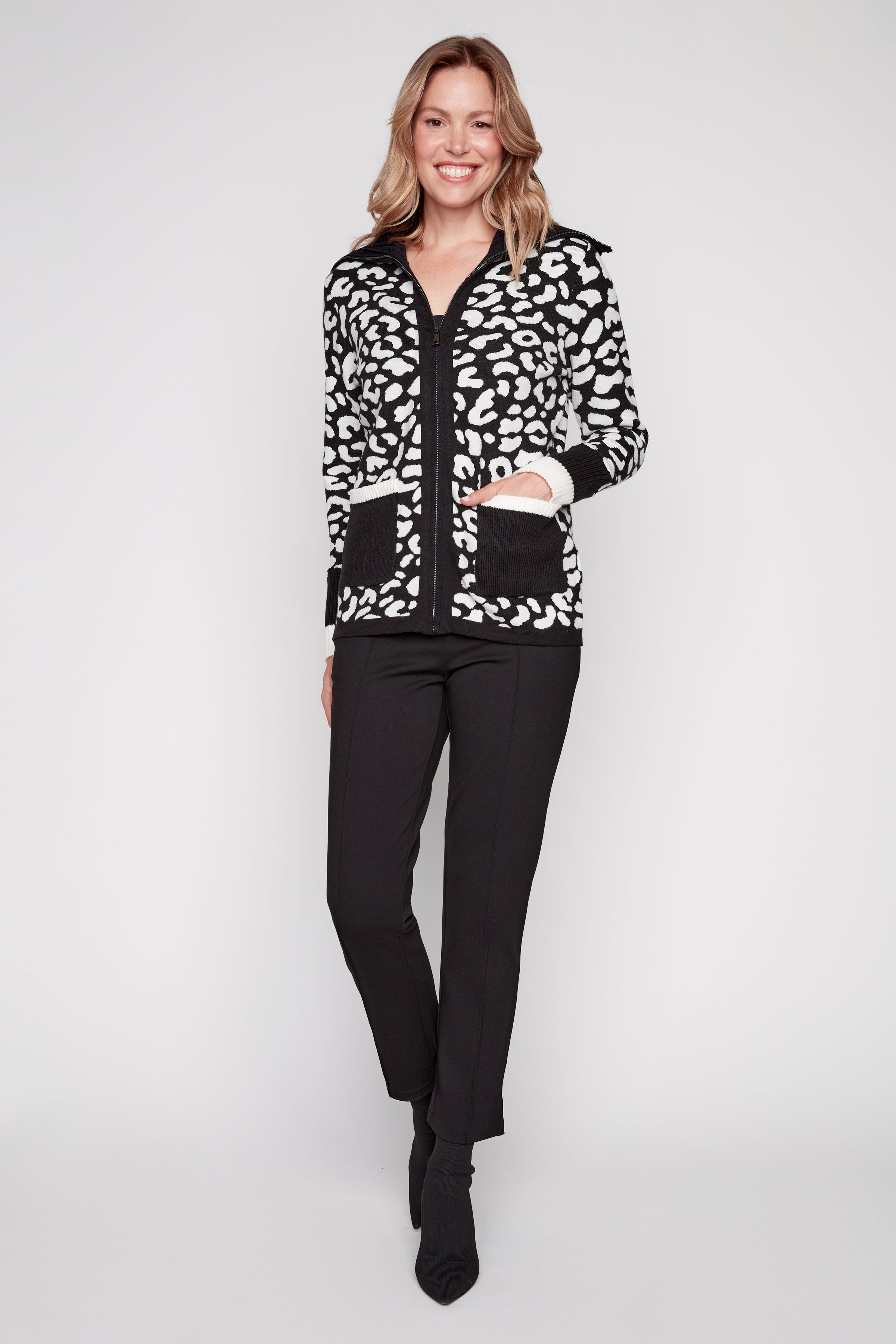 Animal print eyelash cardigan