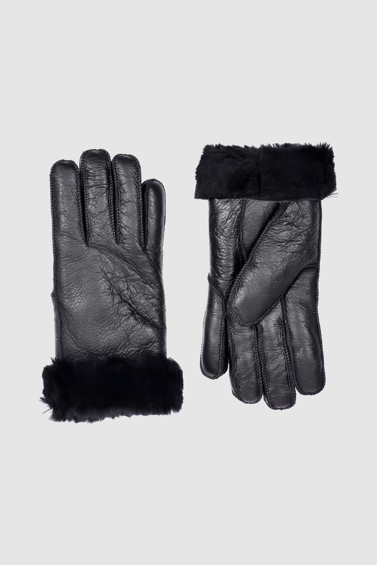 Sheep leather gloves with sheep fur cuff trim