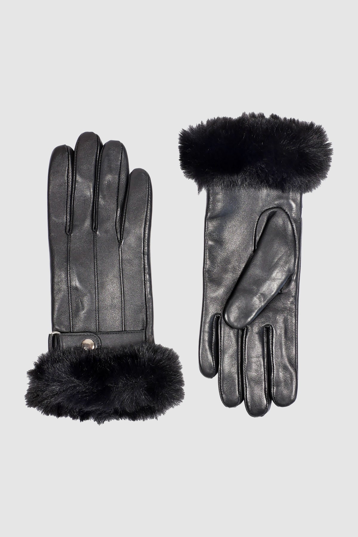 Sheep leather gloves with faux fur cuff trim