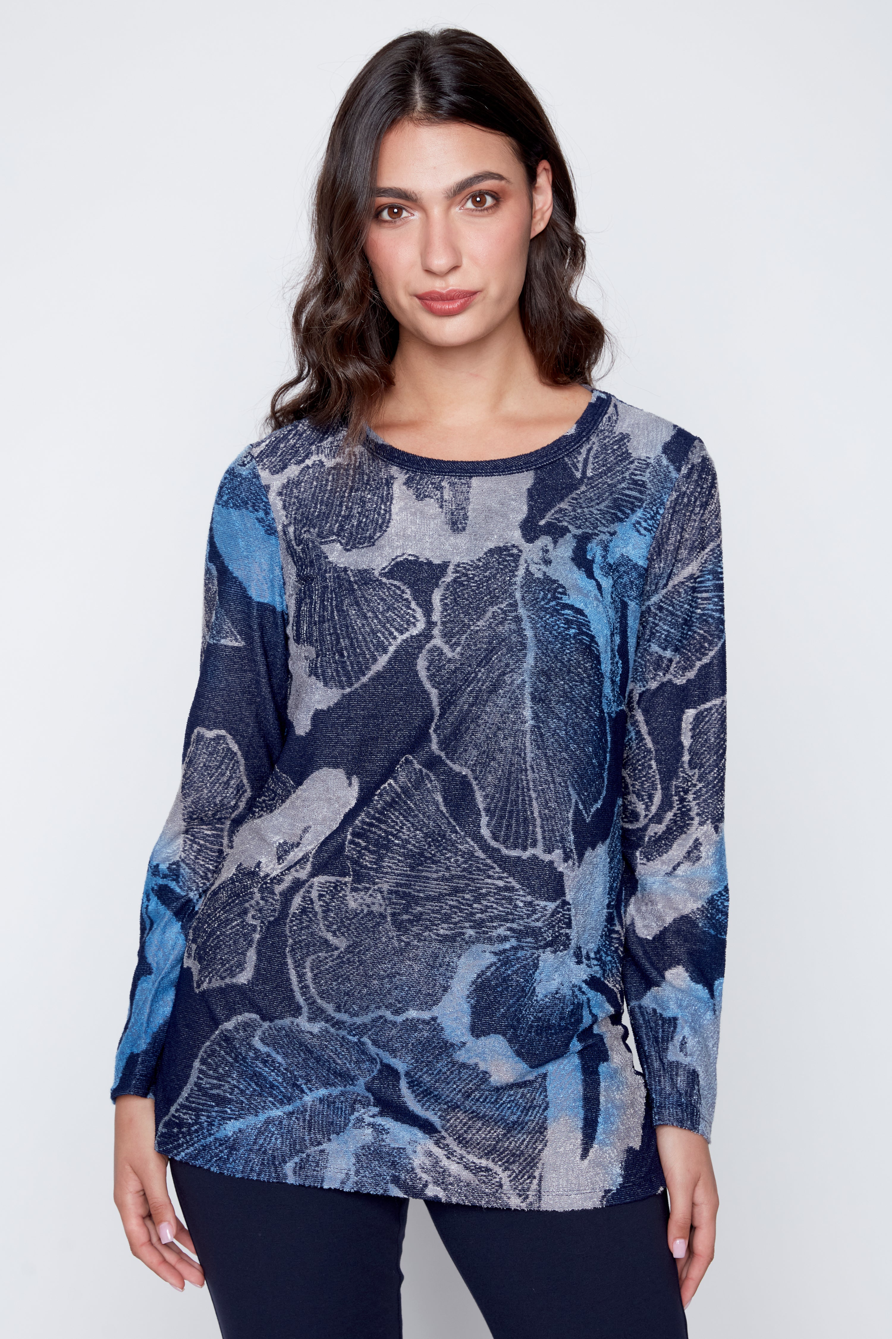 Floral burnout jacquard knit top