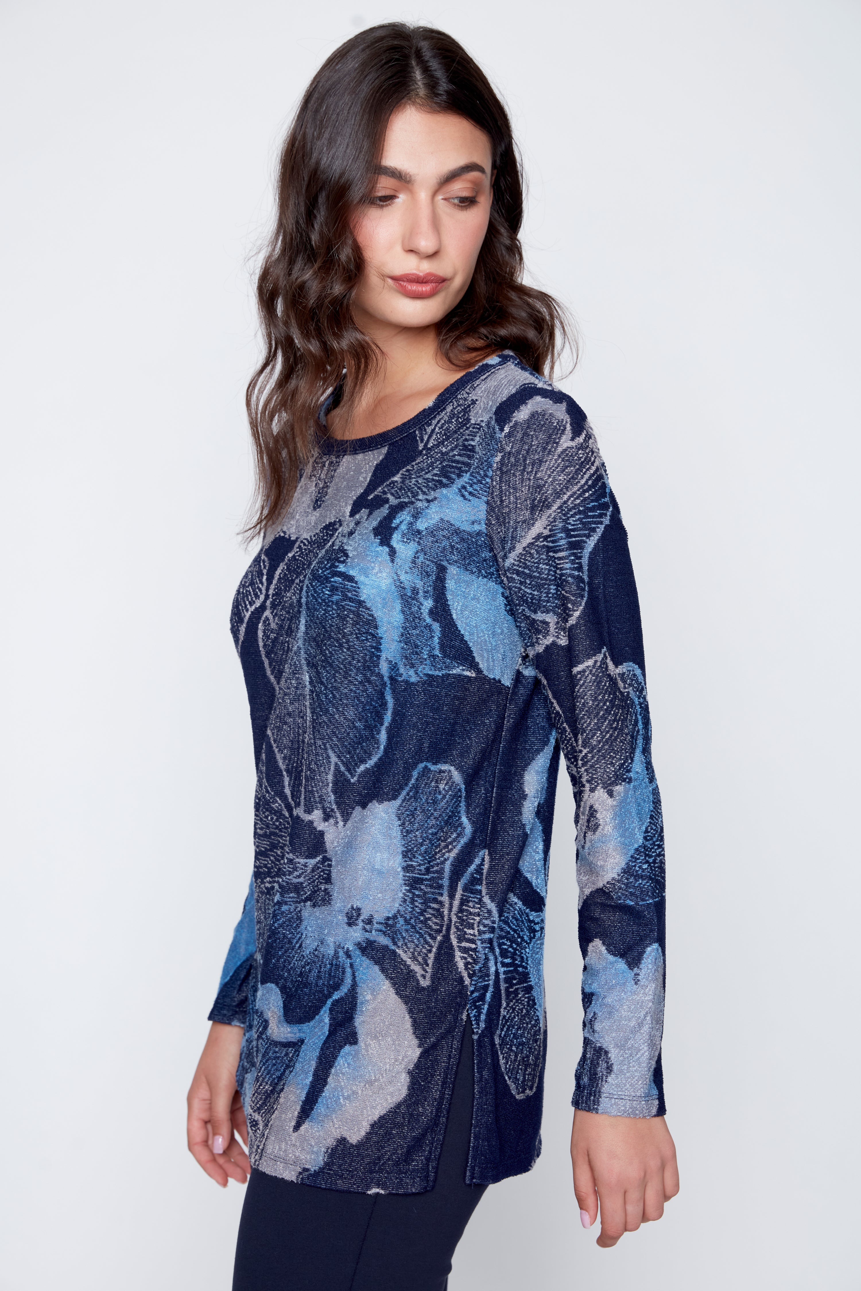 Floral burnout jacquard knit top