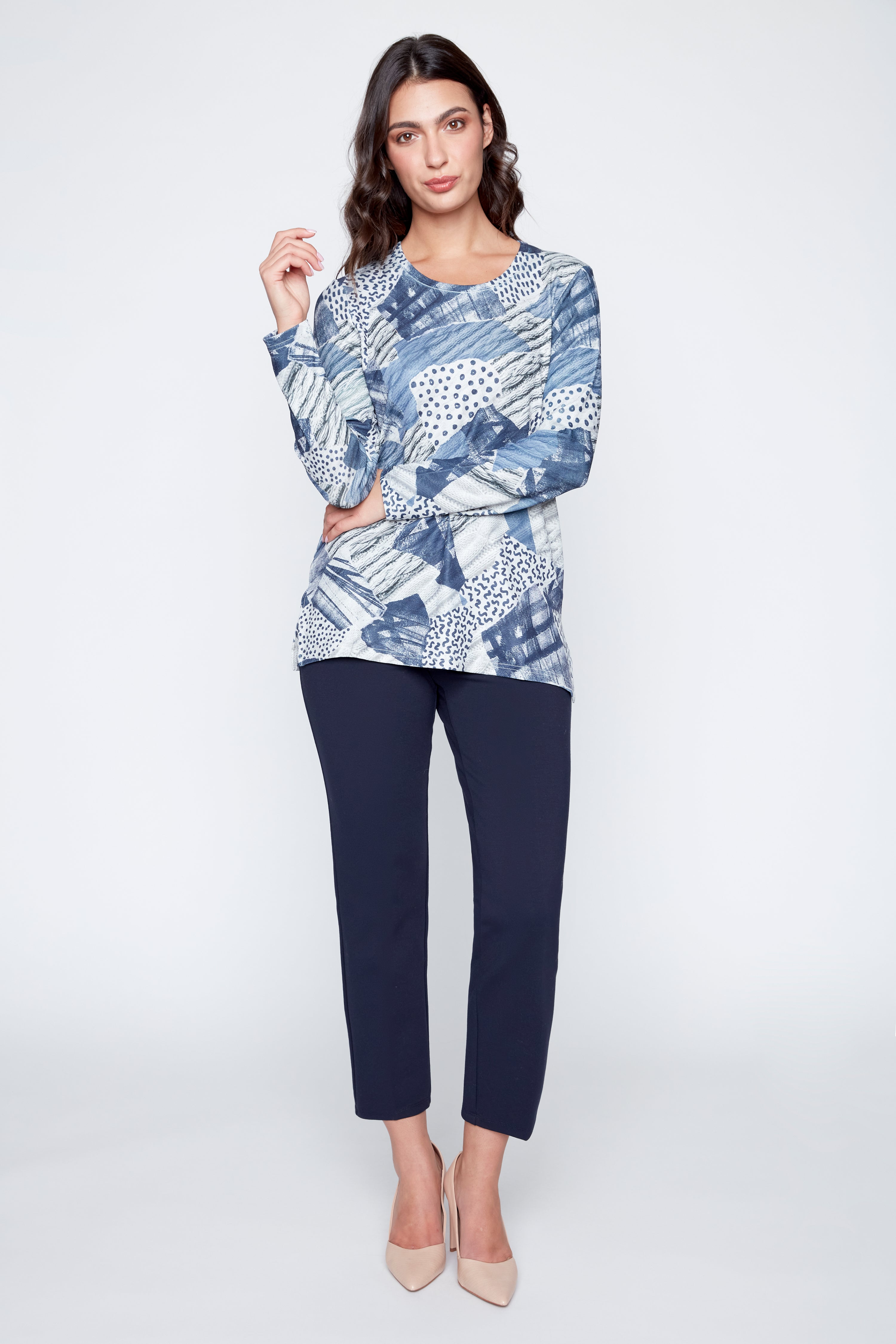 Abstract dot metallic knit top