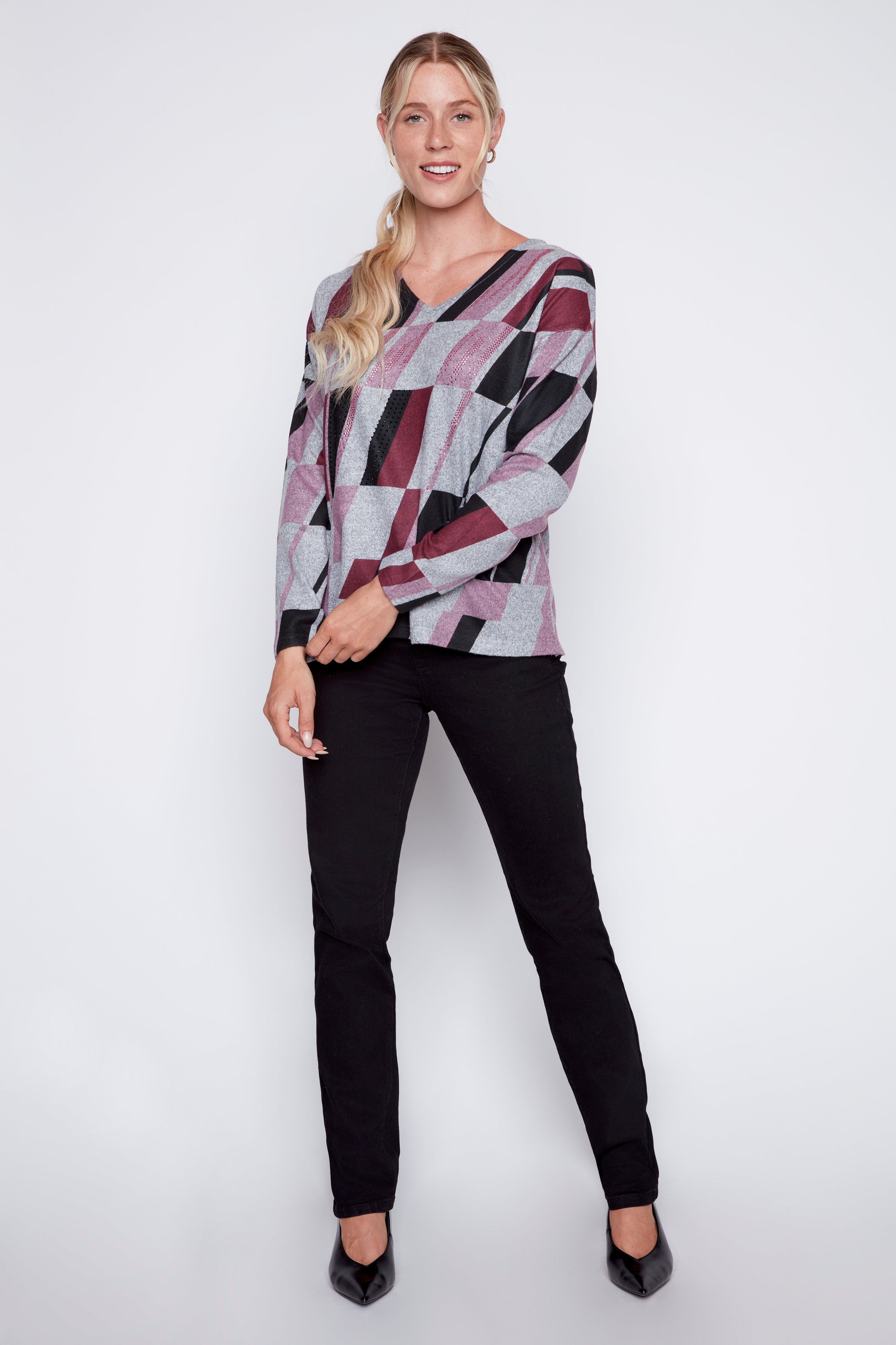 Abstract print knit top