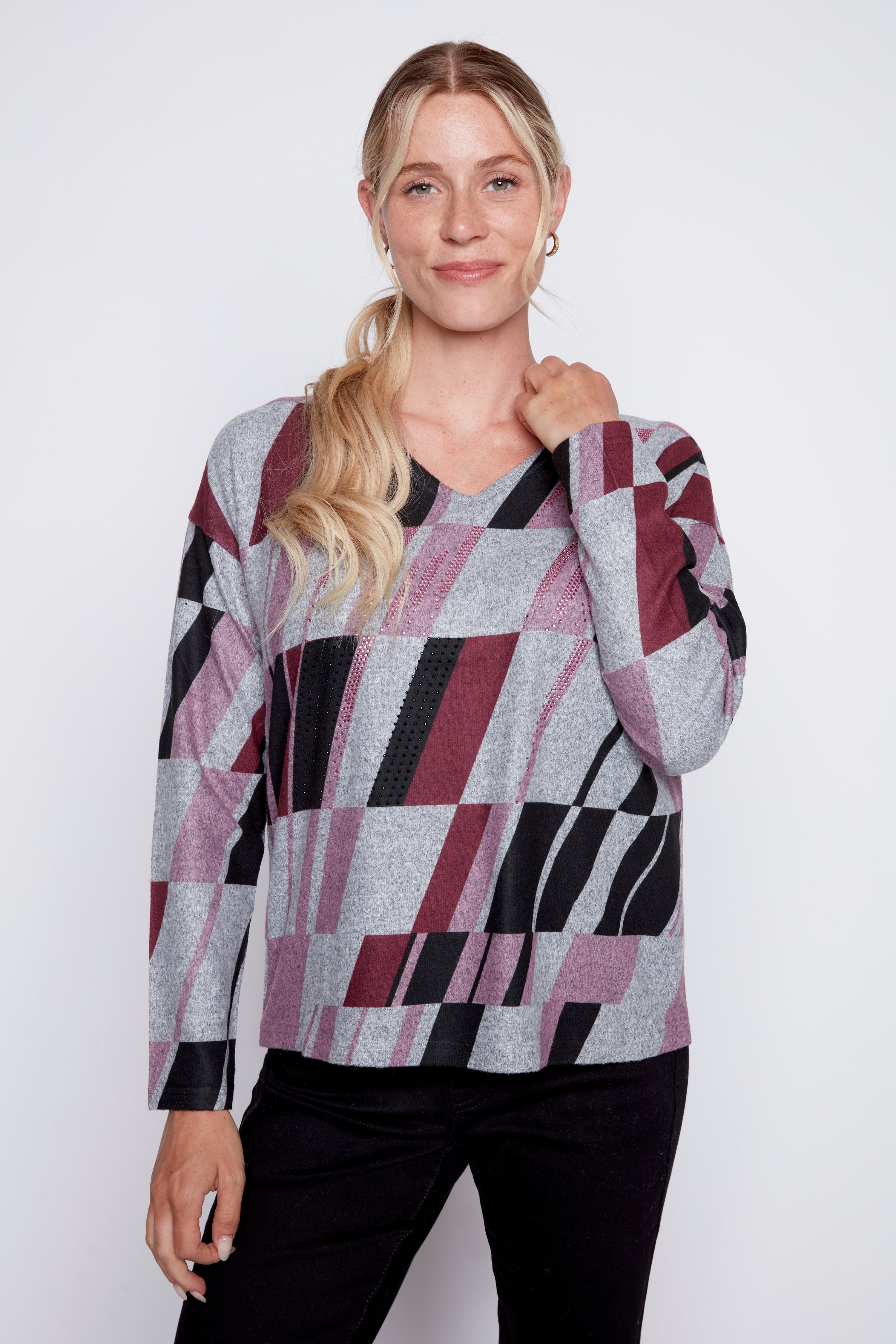 Abstract print knit top
