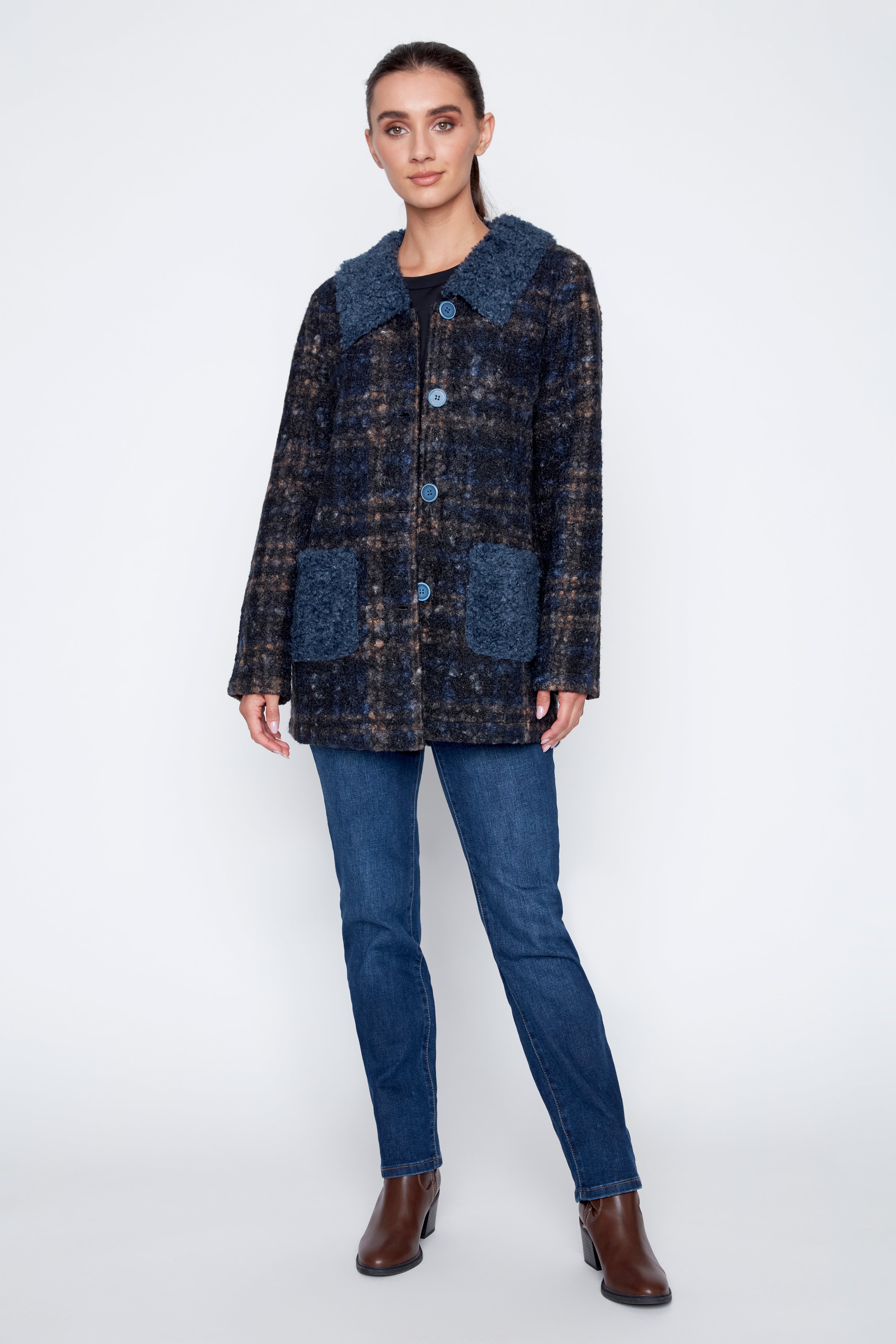 Checkered boucle jacket