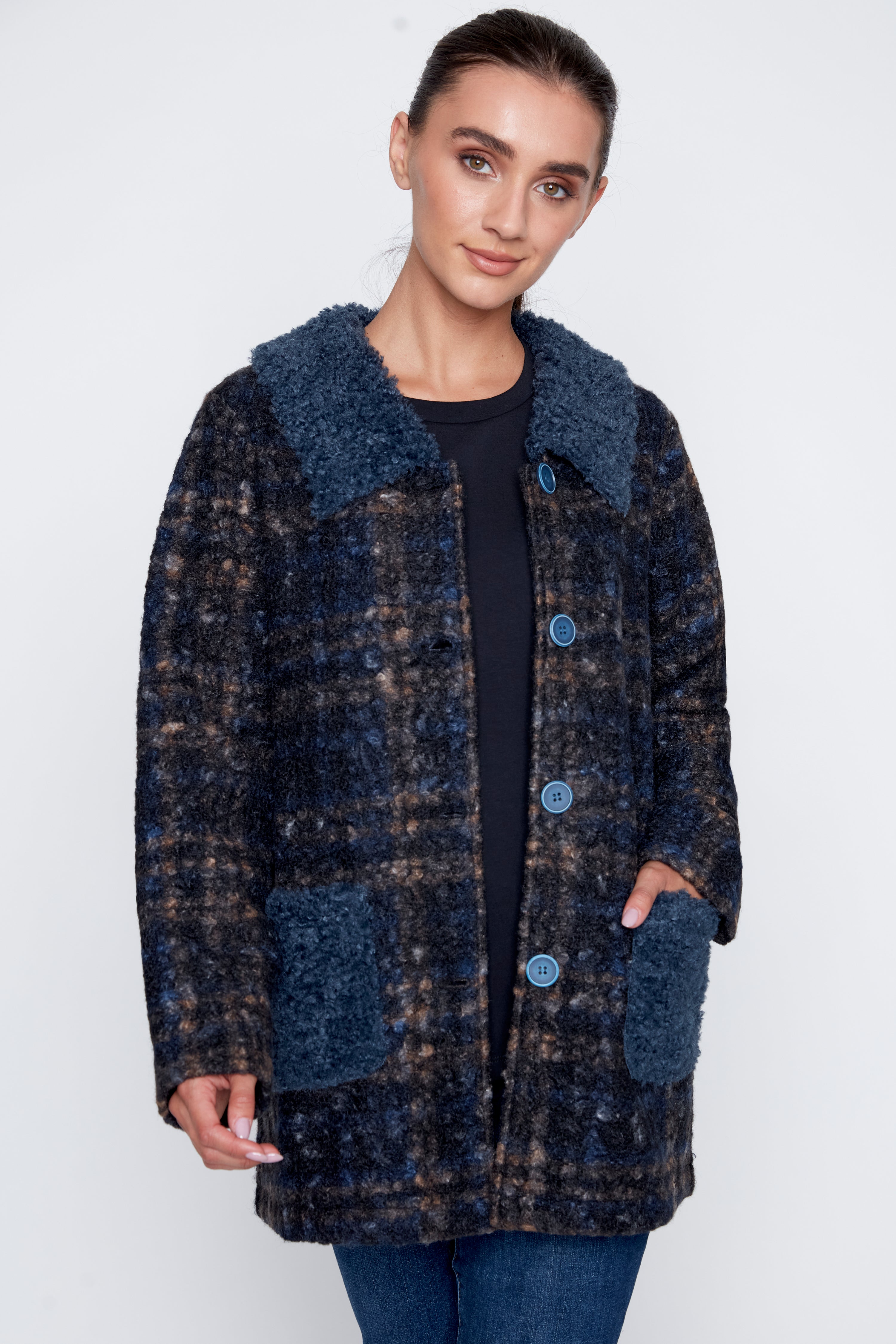 Checkered boucle jacket