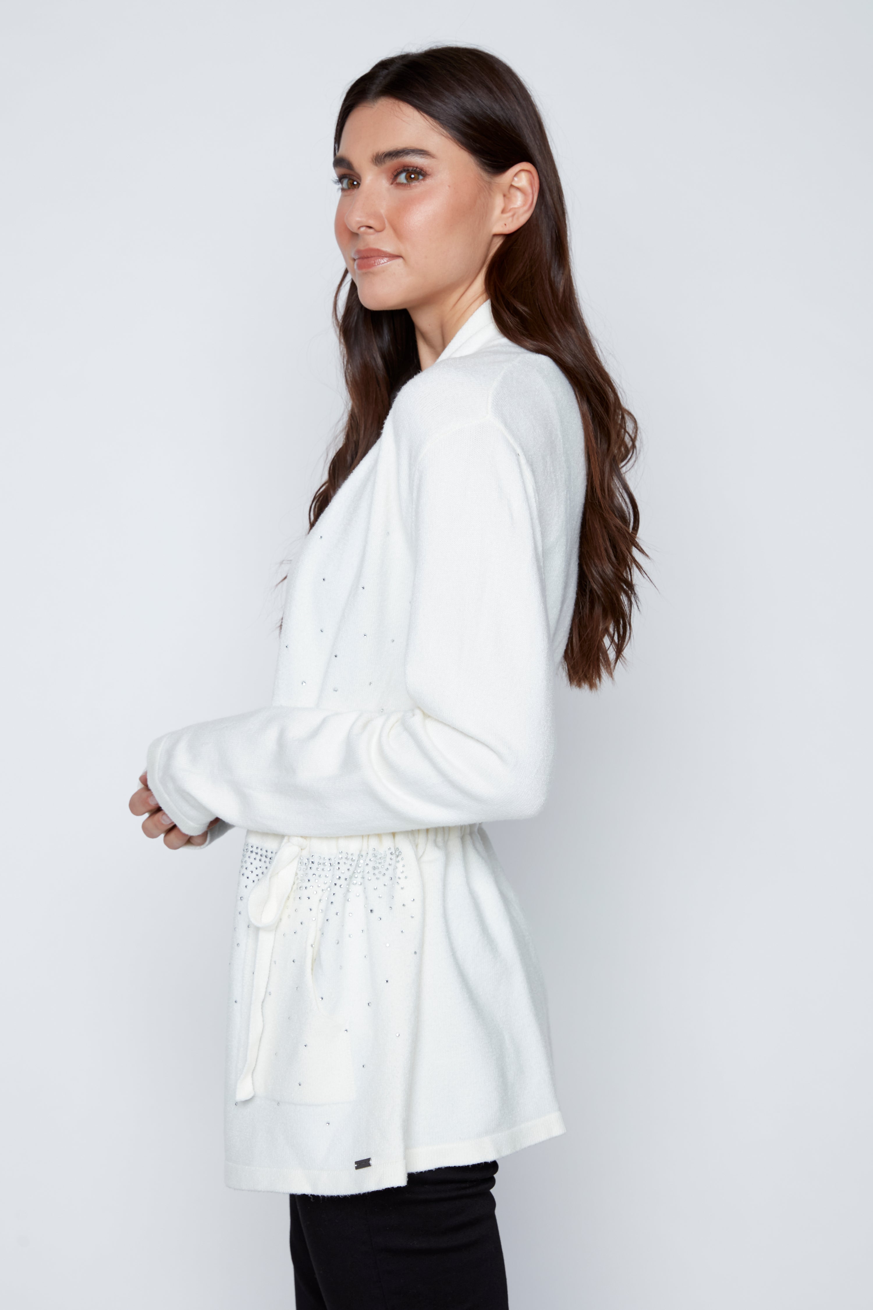 Embellished cardigan with drawstring waist