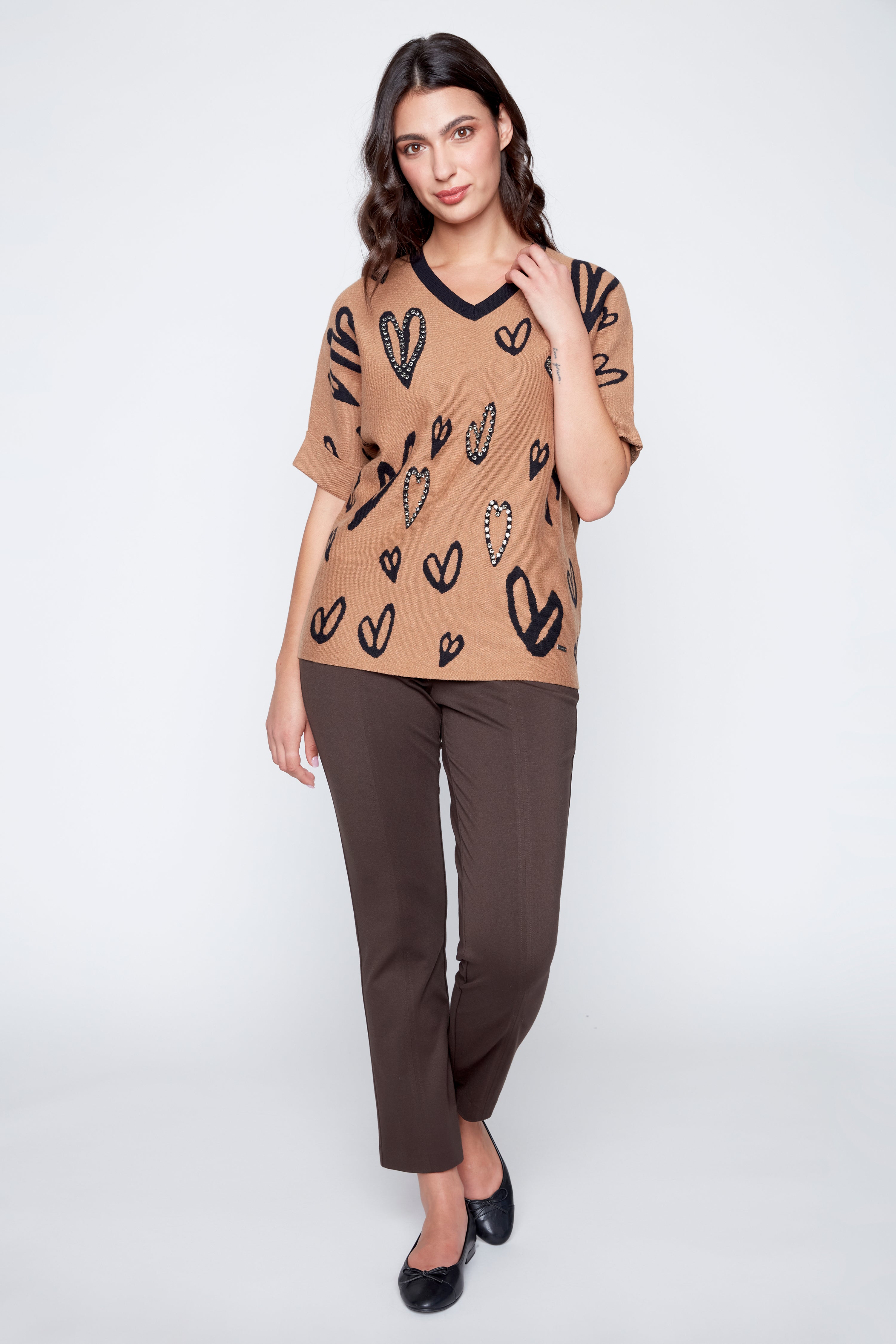 Rhinestone hearts knit sweater