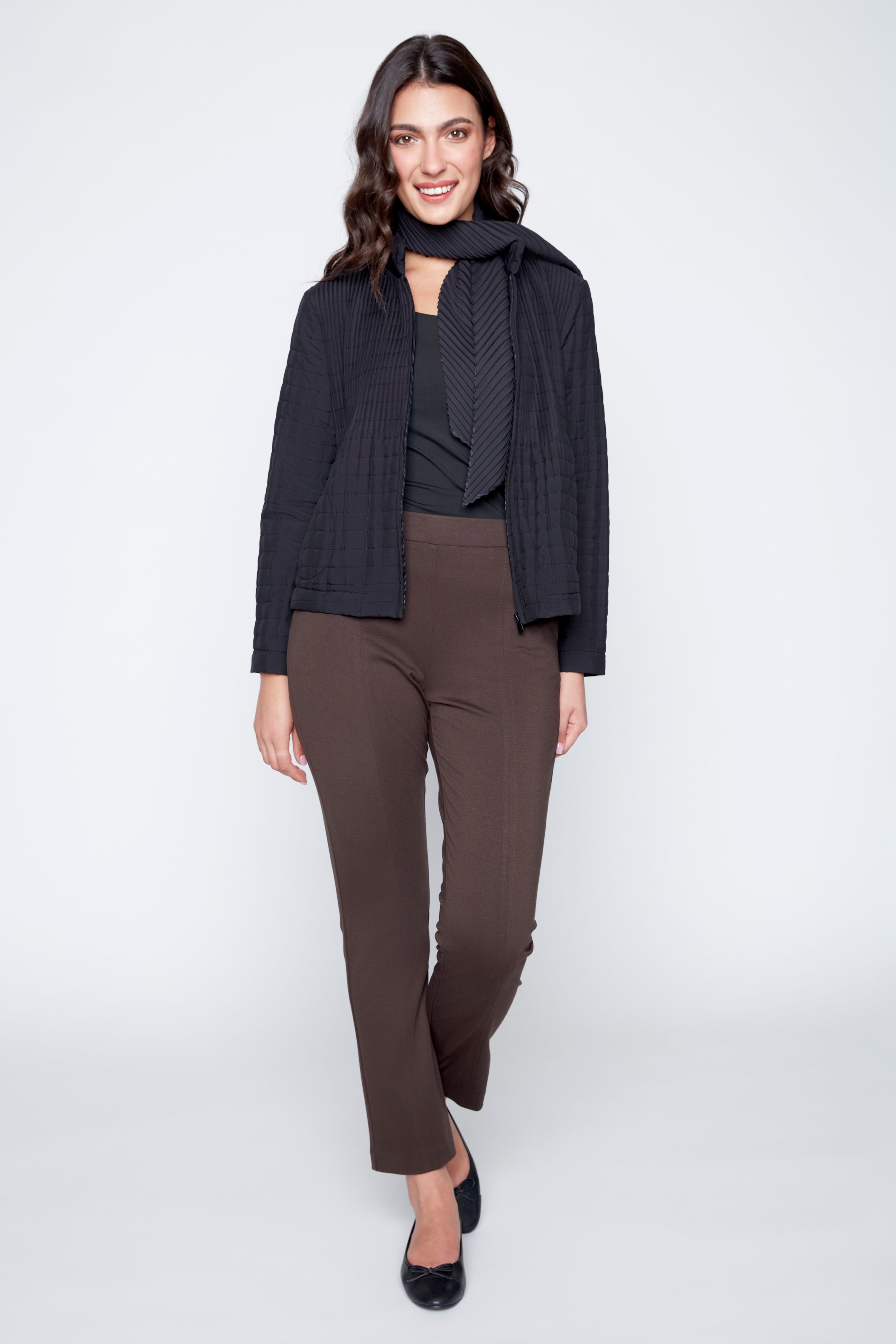 Pleated jacket with scarf