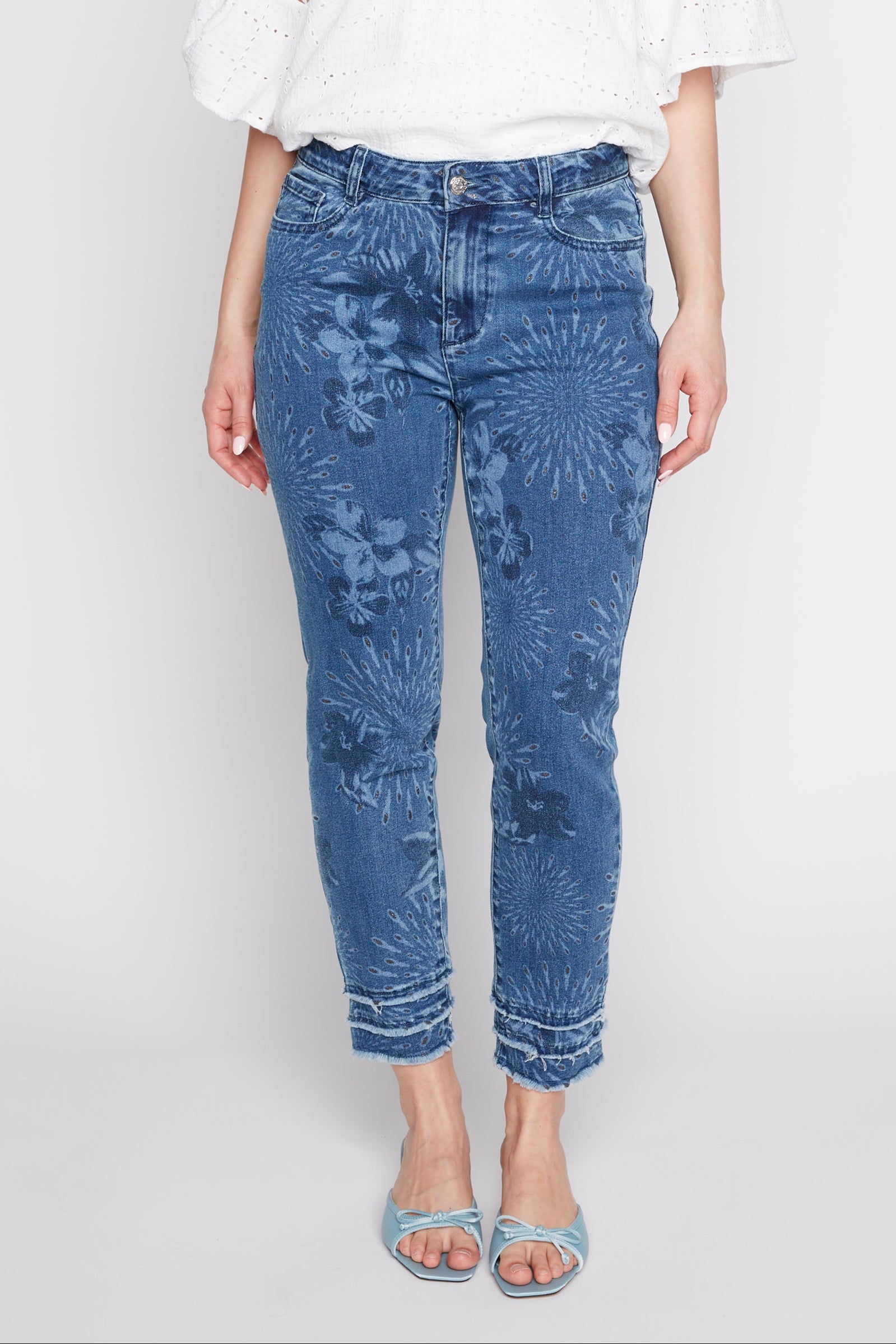 Slim leg printed jean