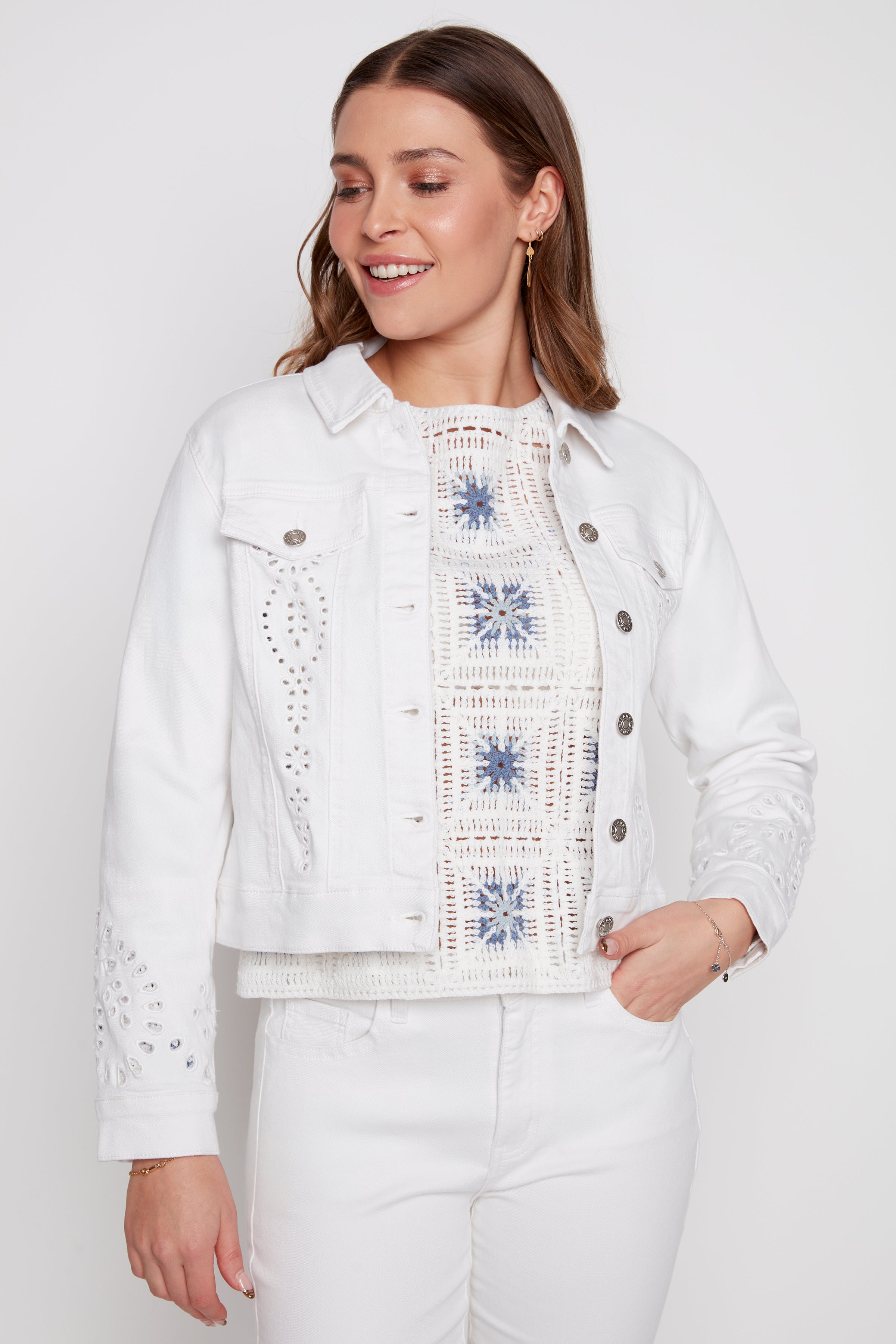 Eyelet embroidery jean jacket