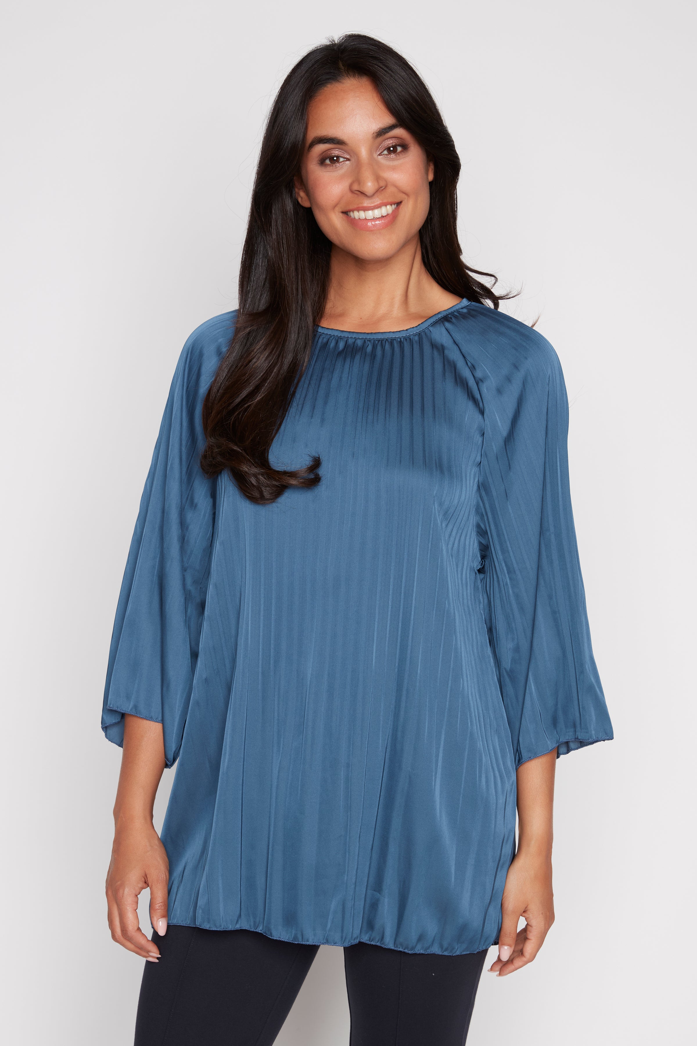 Pleated solid border print tunic