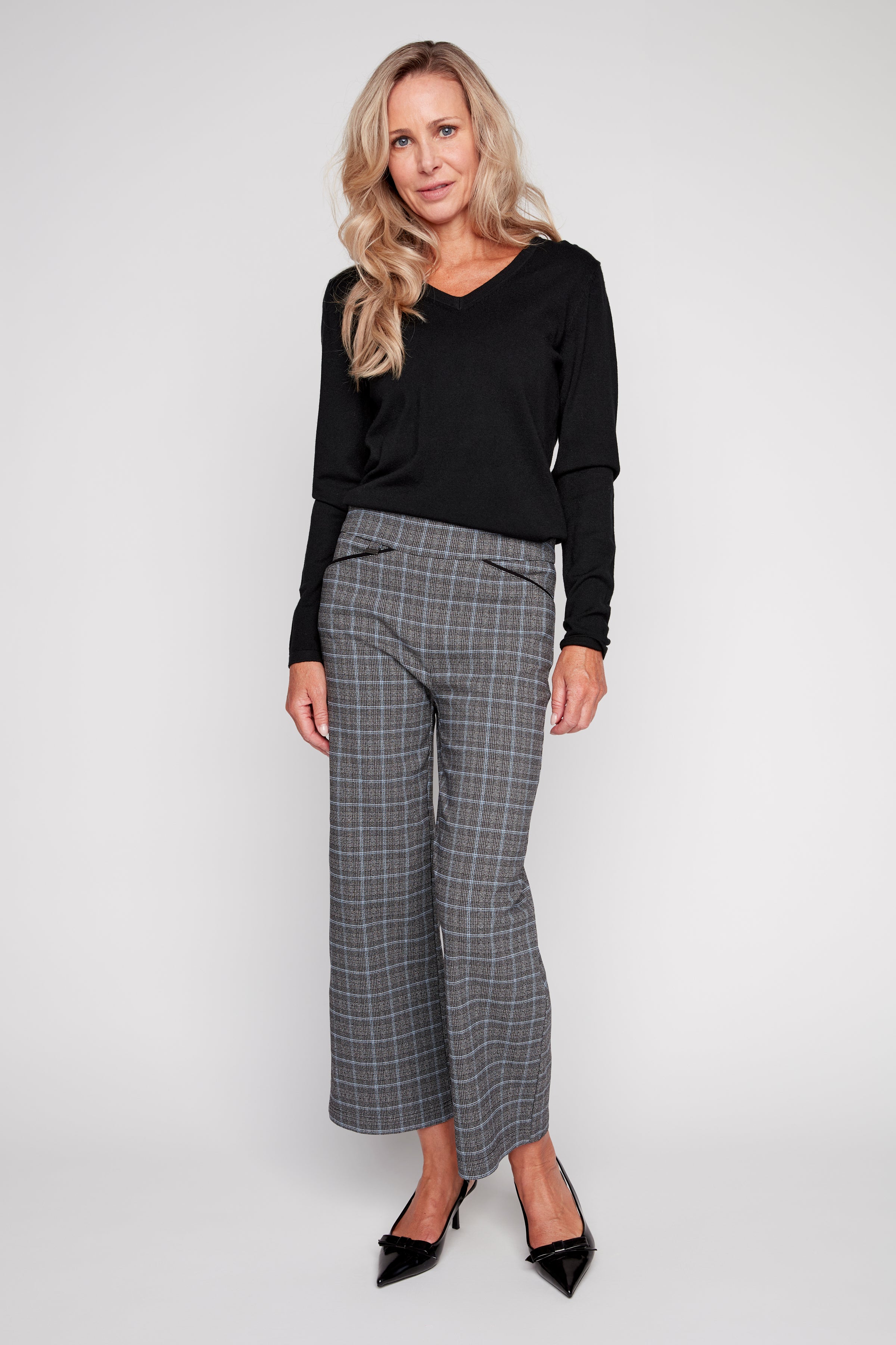 Wide leg plaid pant