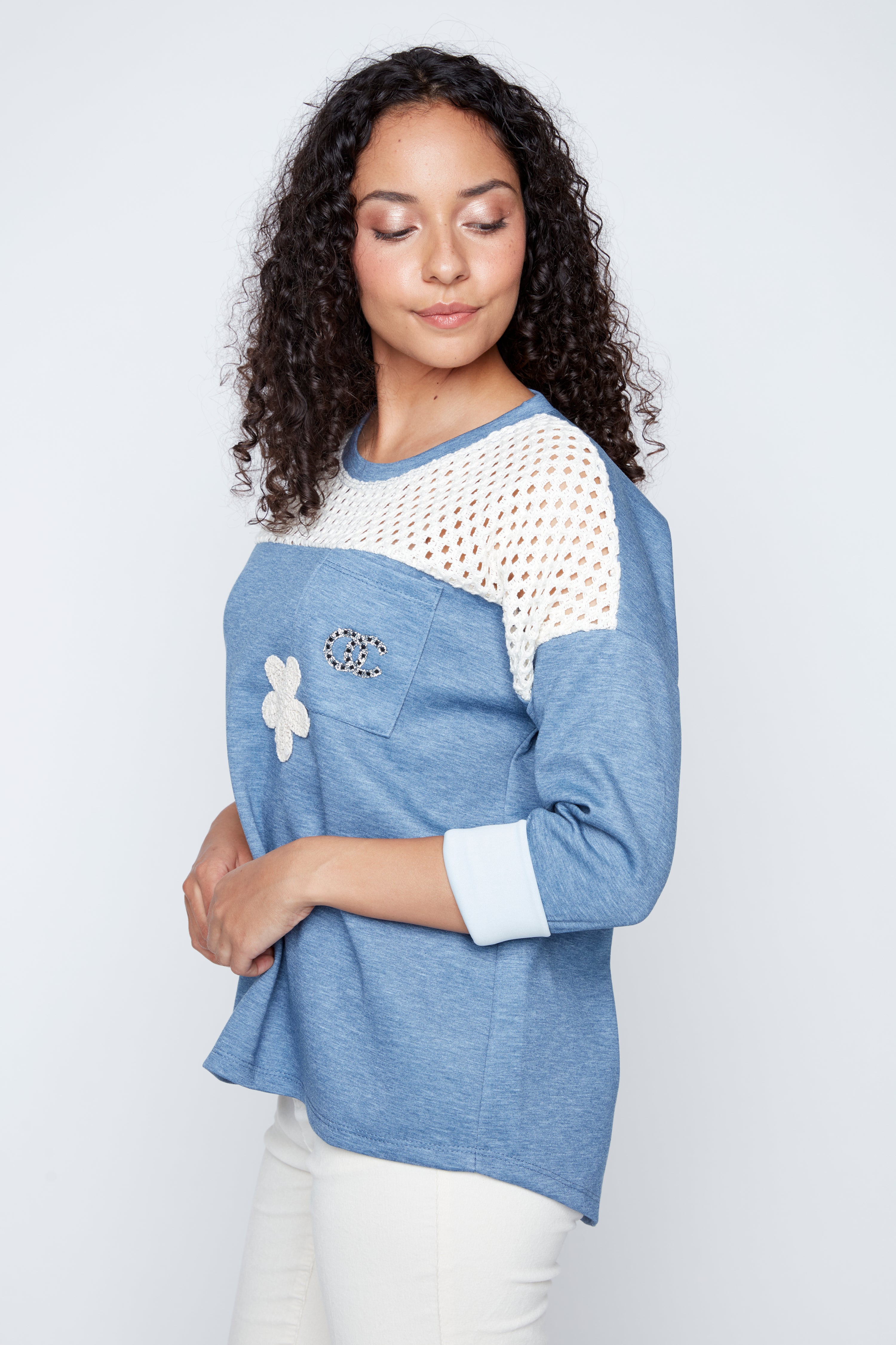 Crochet yoke sweater