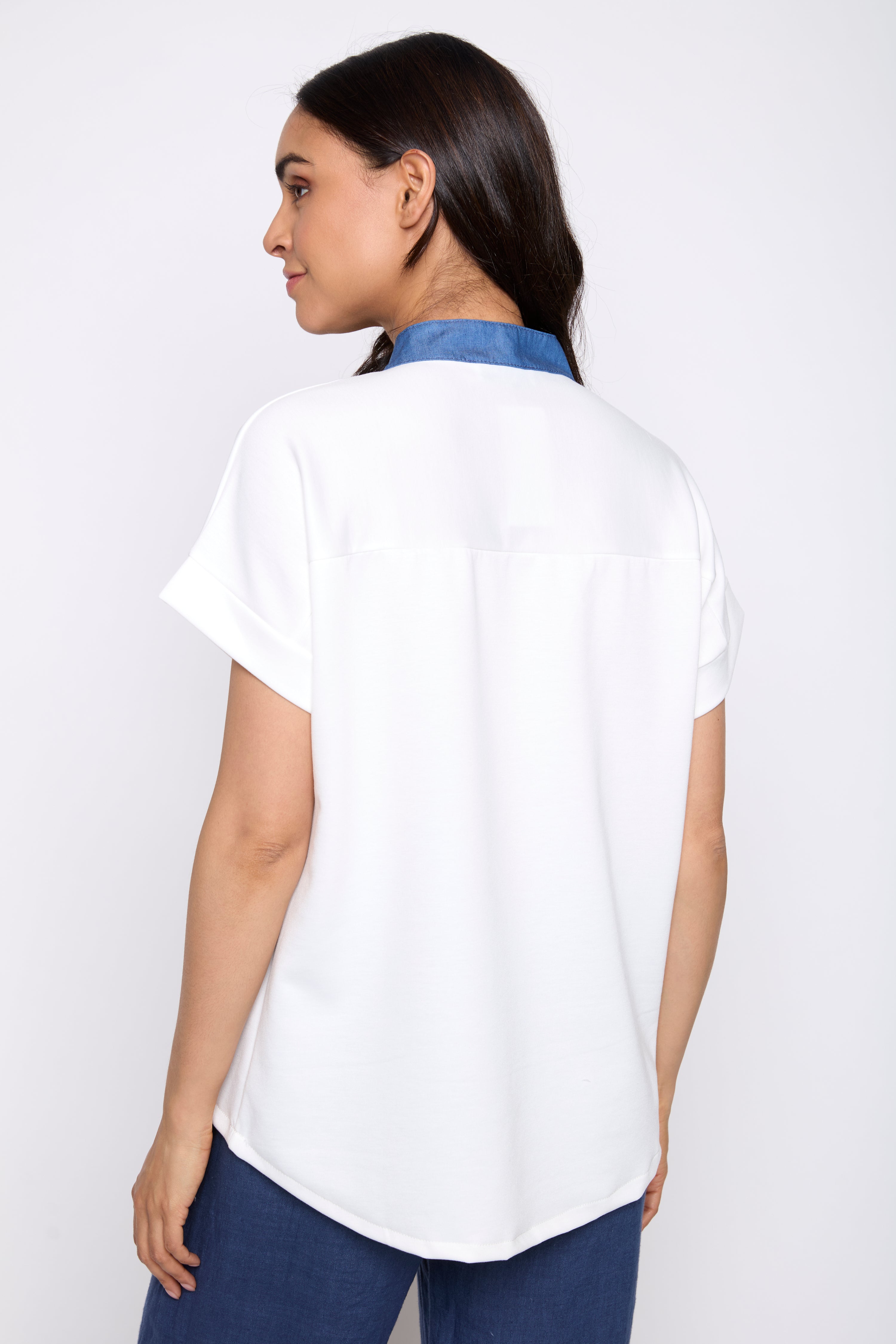Foil print with denim scuba top