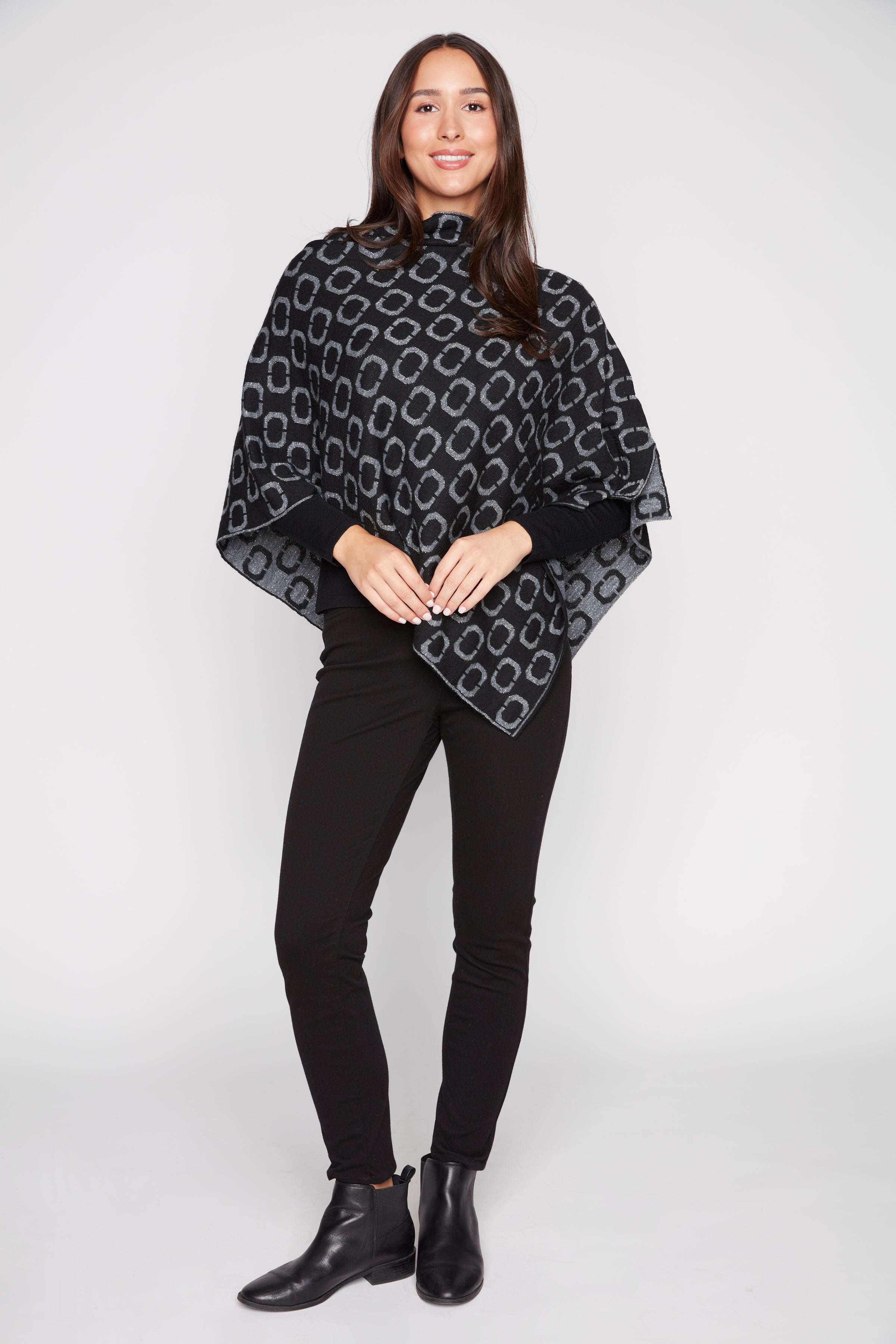 Le poncho à imprimé géométrique avec détail lurex