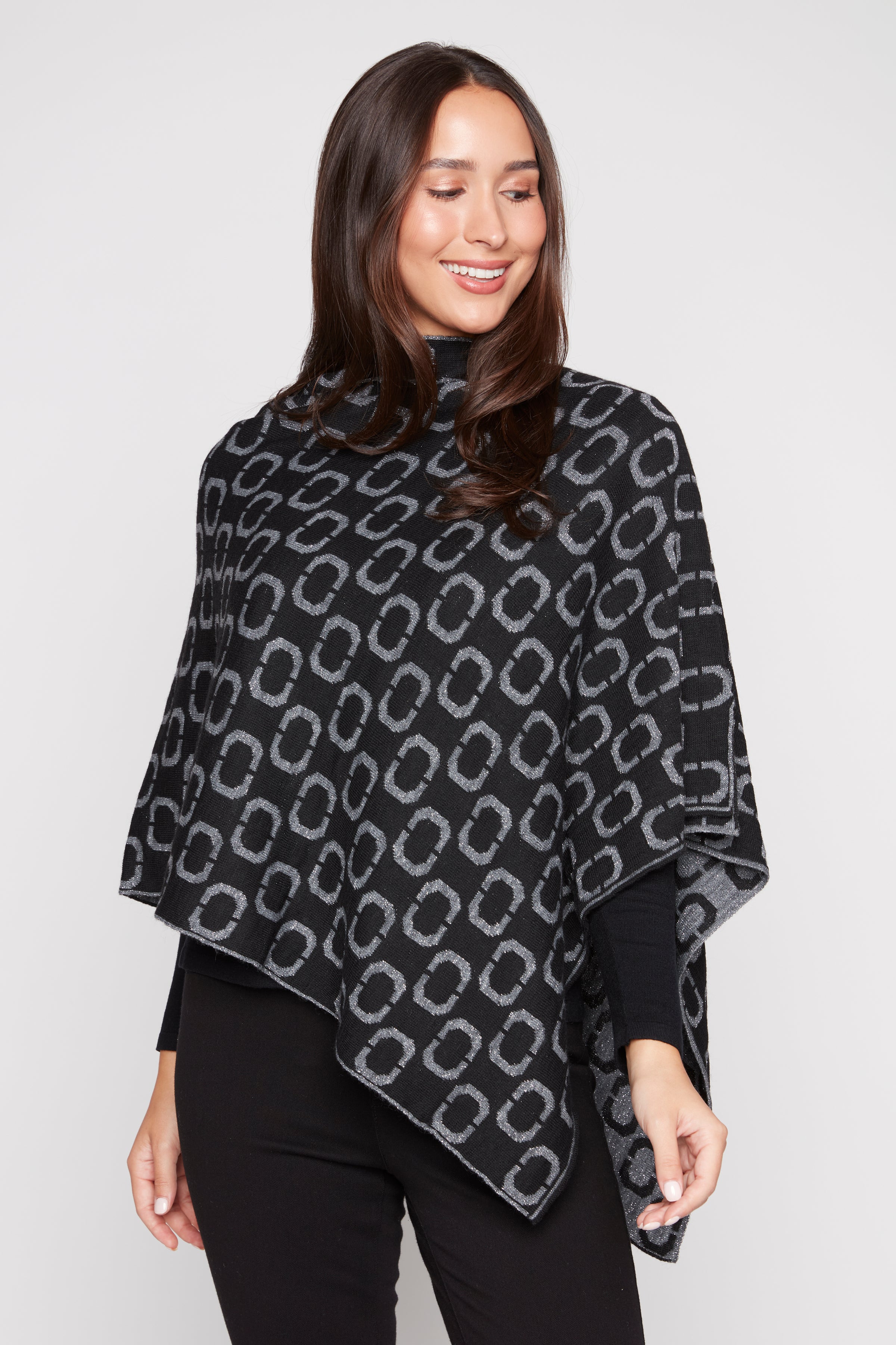 Geometric print lurex poncho