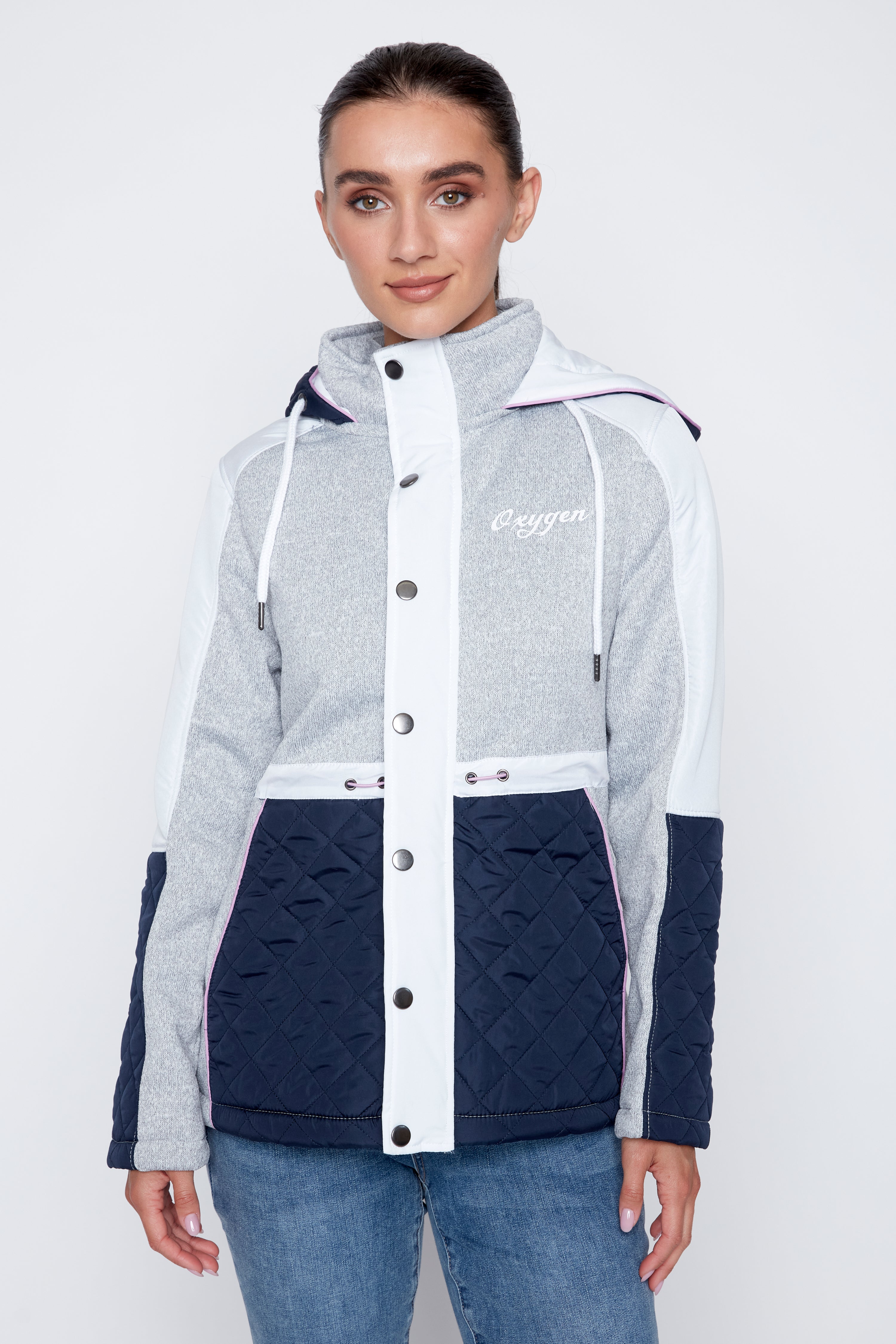 Color block mix media quilt jacket