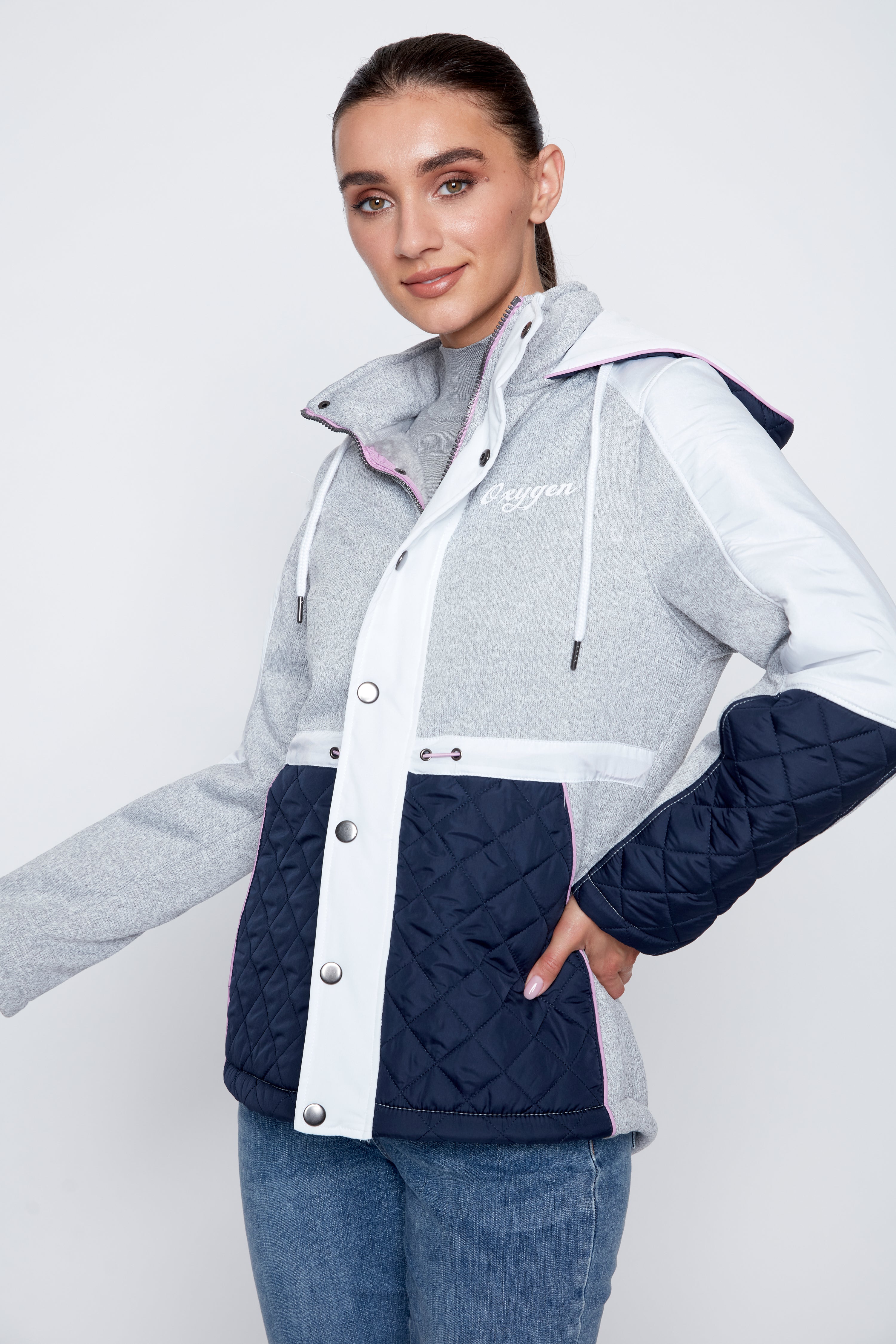 Color block mix media quilt jacket