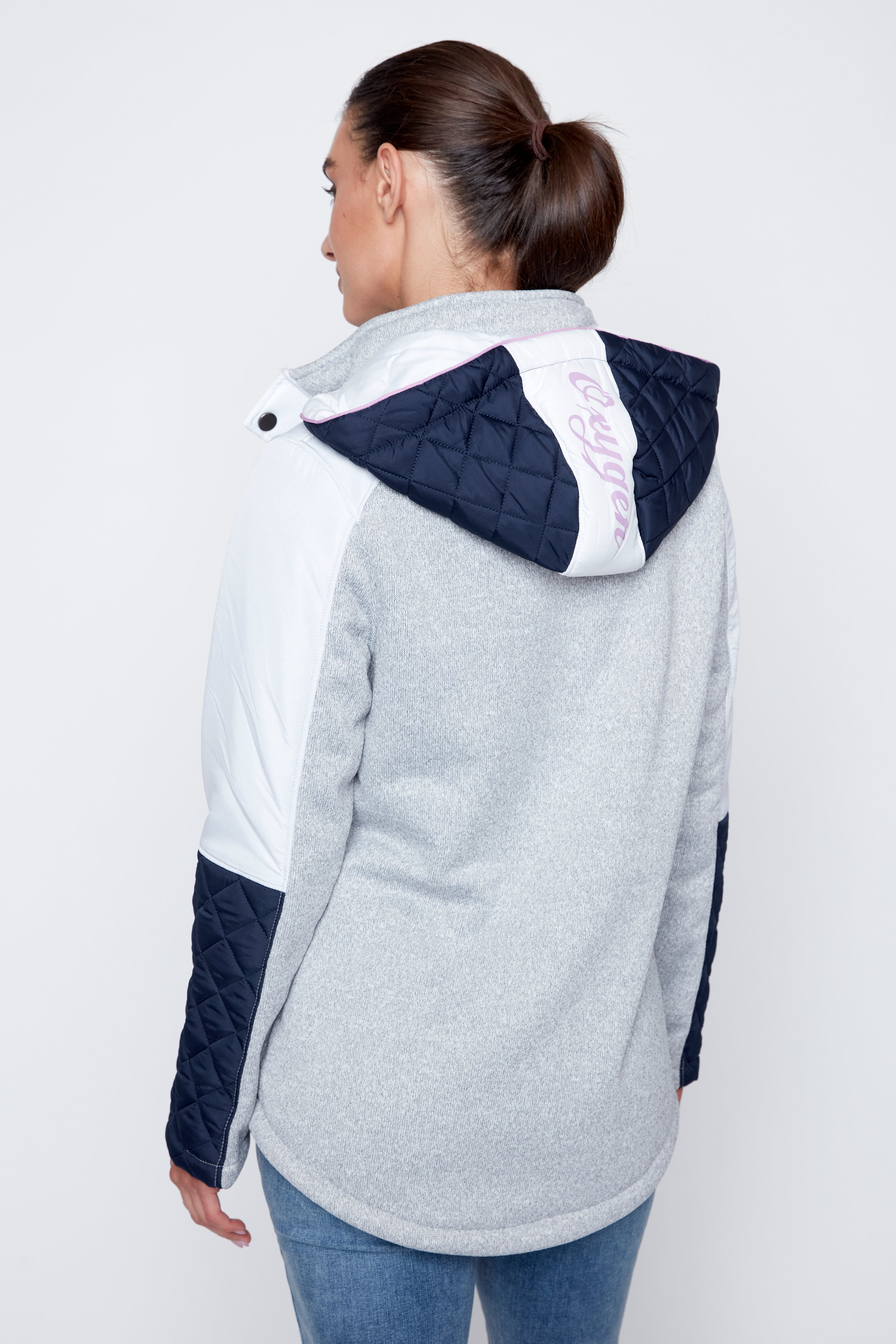 Color block mix media quilt jacket