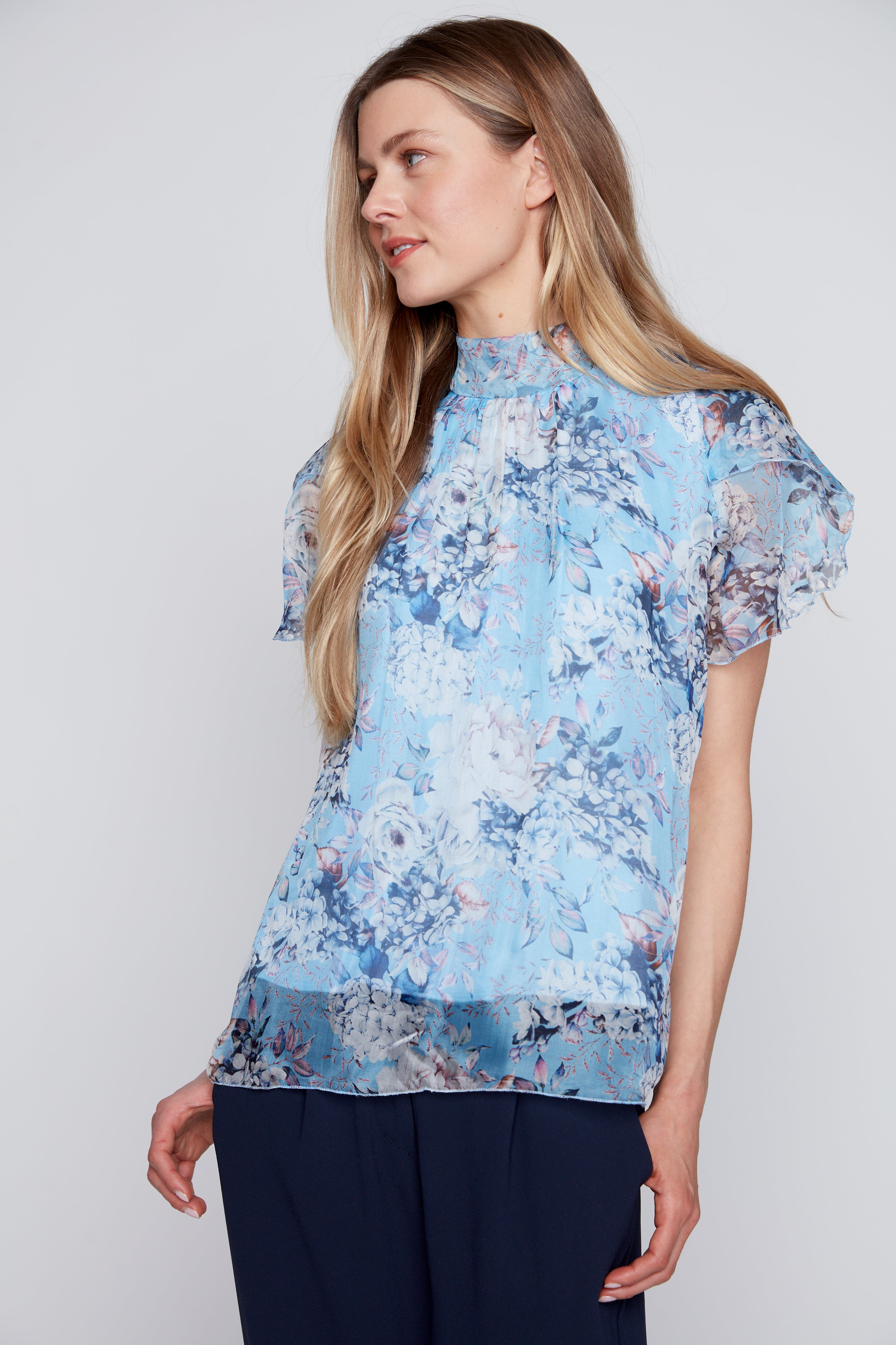 Floral print silk top