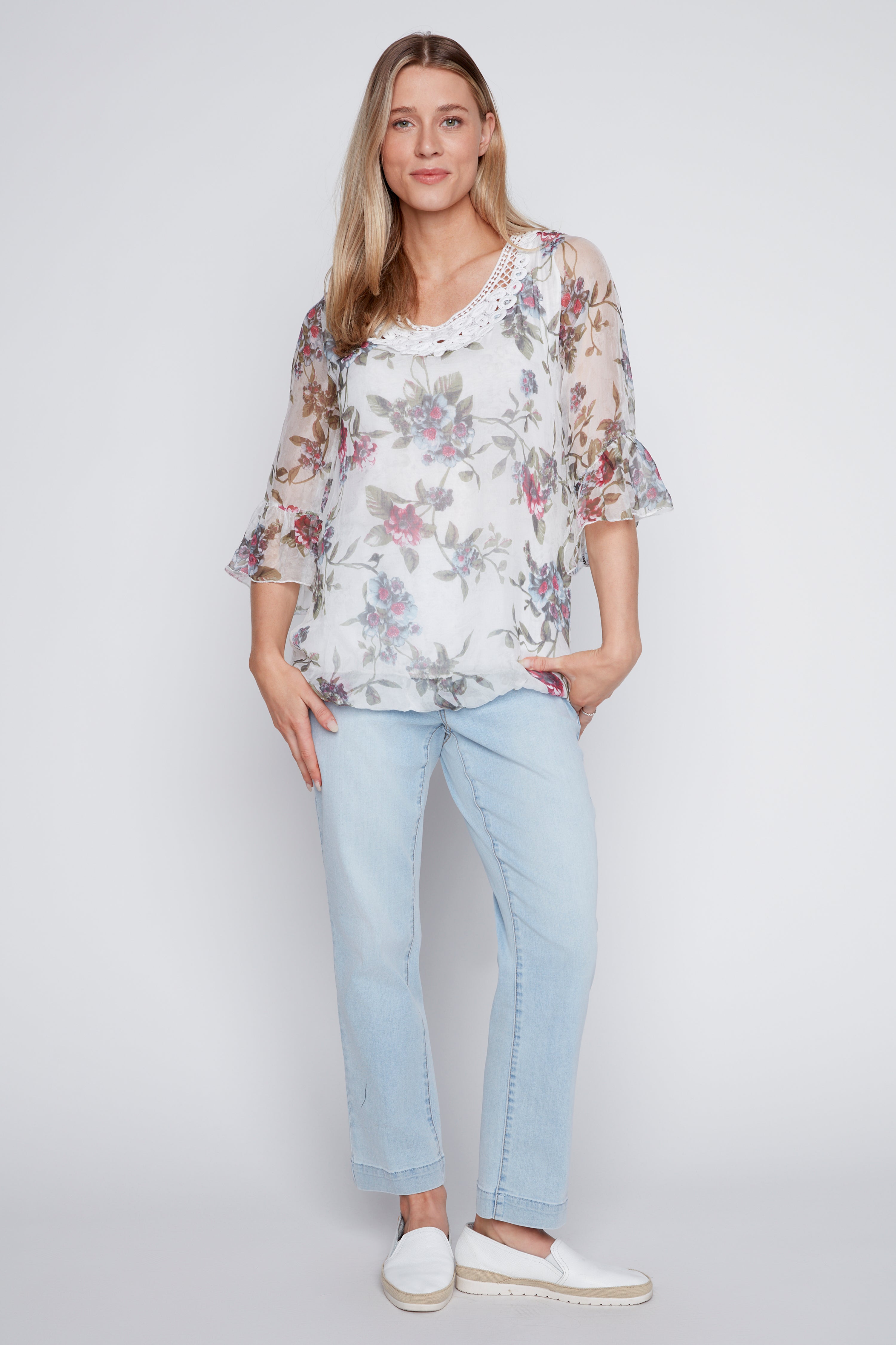 Printed silk top